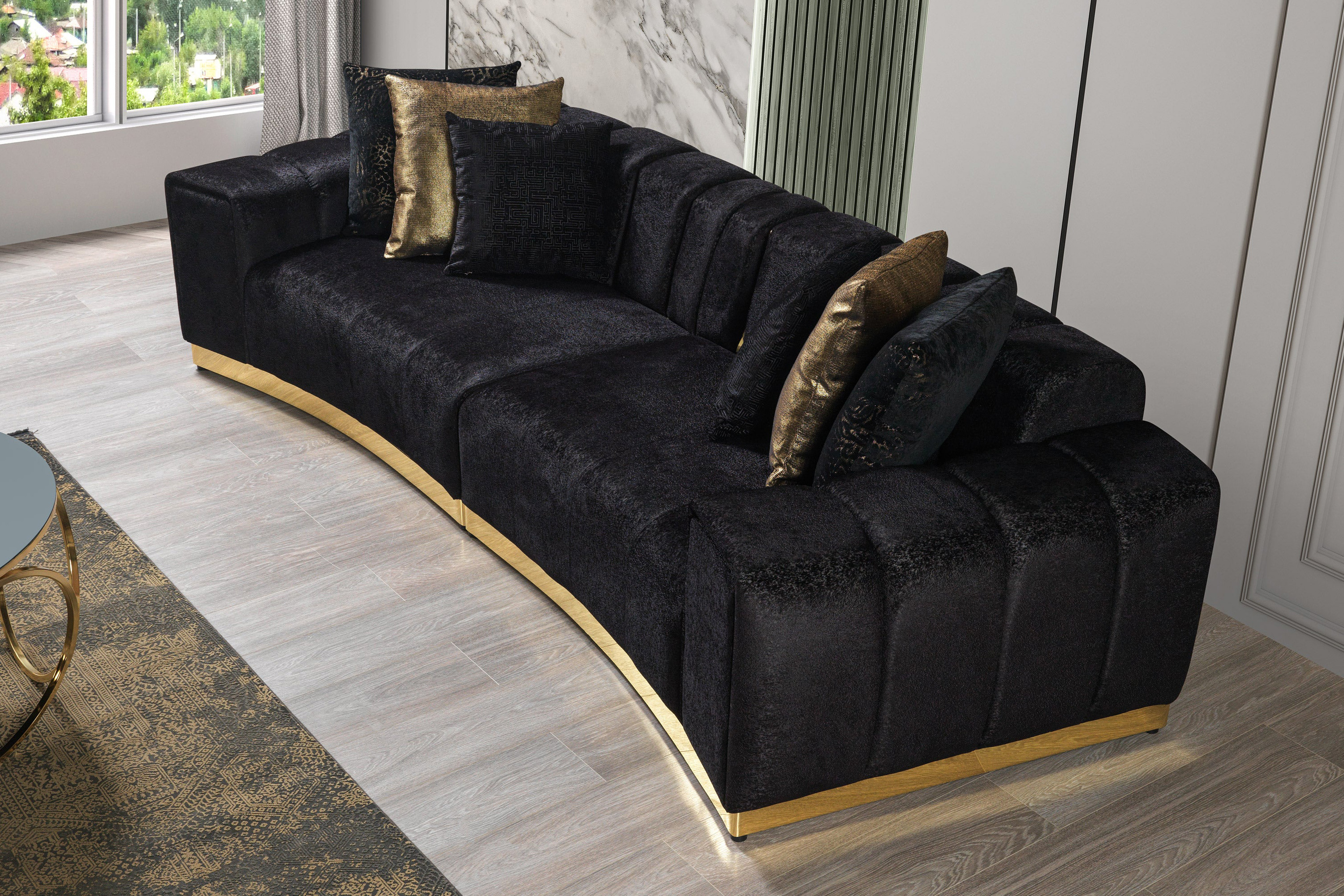 Nova Michelle Velvet Curved Sectional - Black