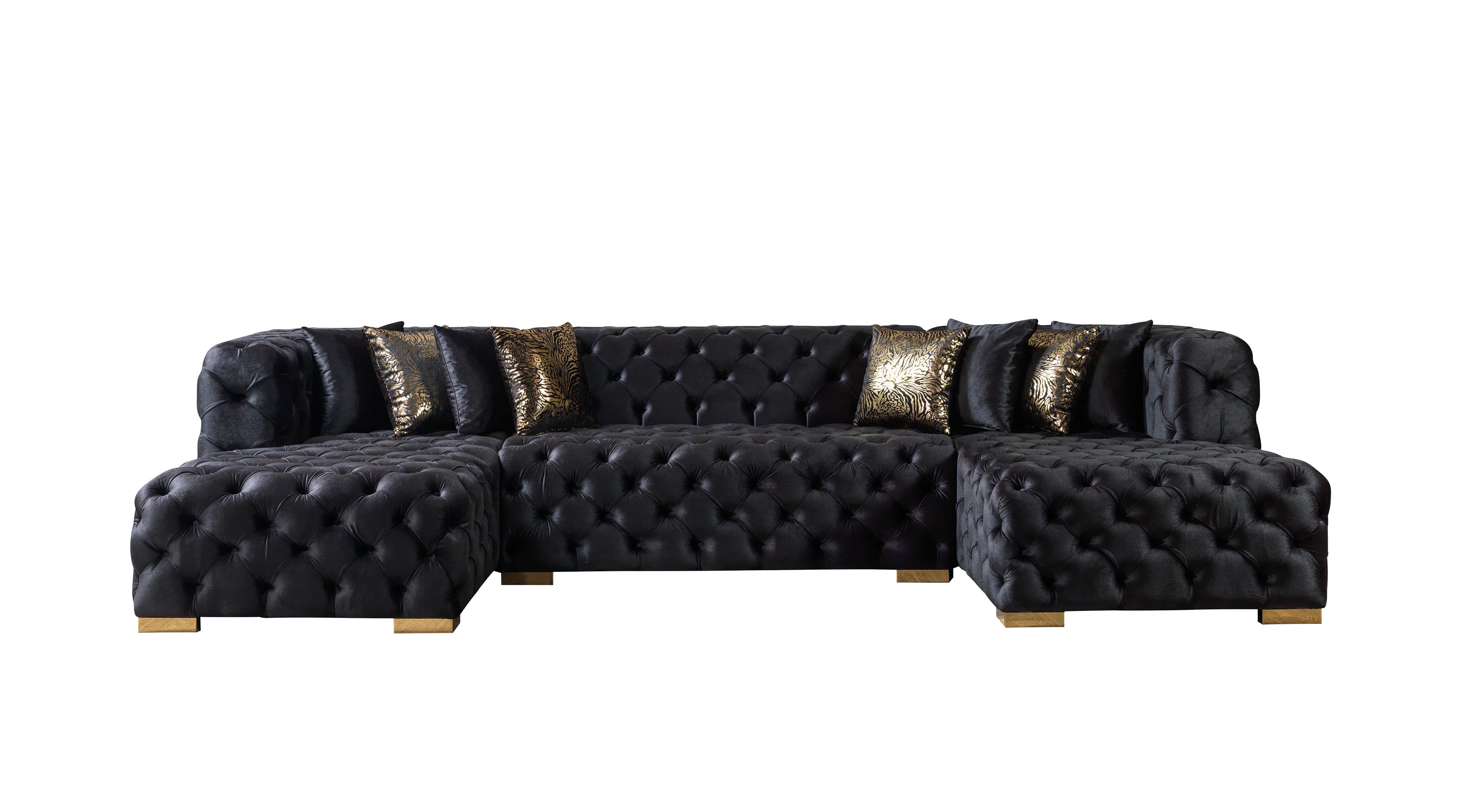 Nova Neva Black Velvet Double Chaise 138" Sectional