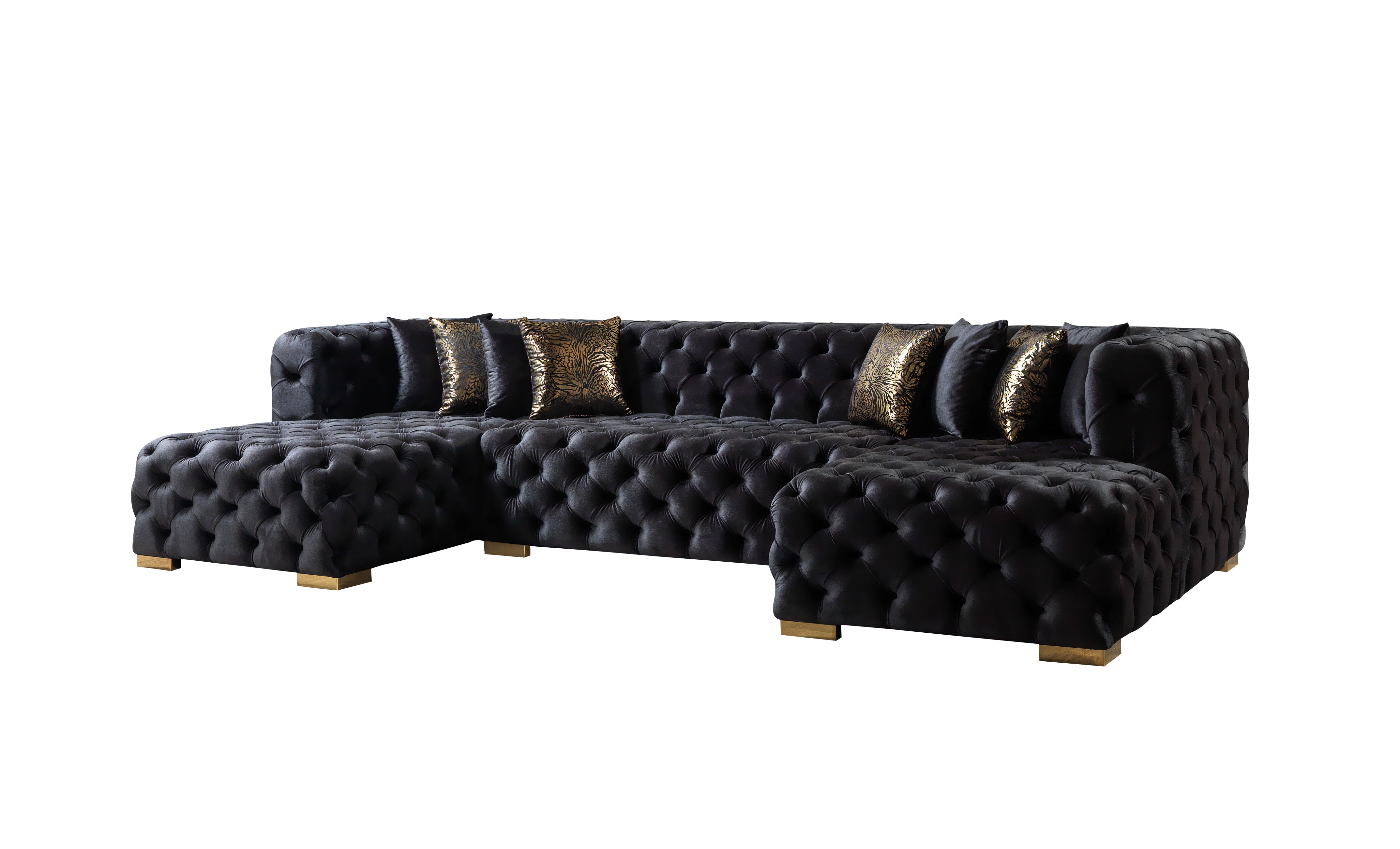 Nova Neva Black Velvet Double Chaise 138" Sectional