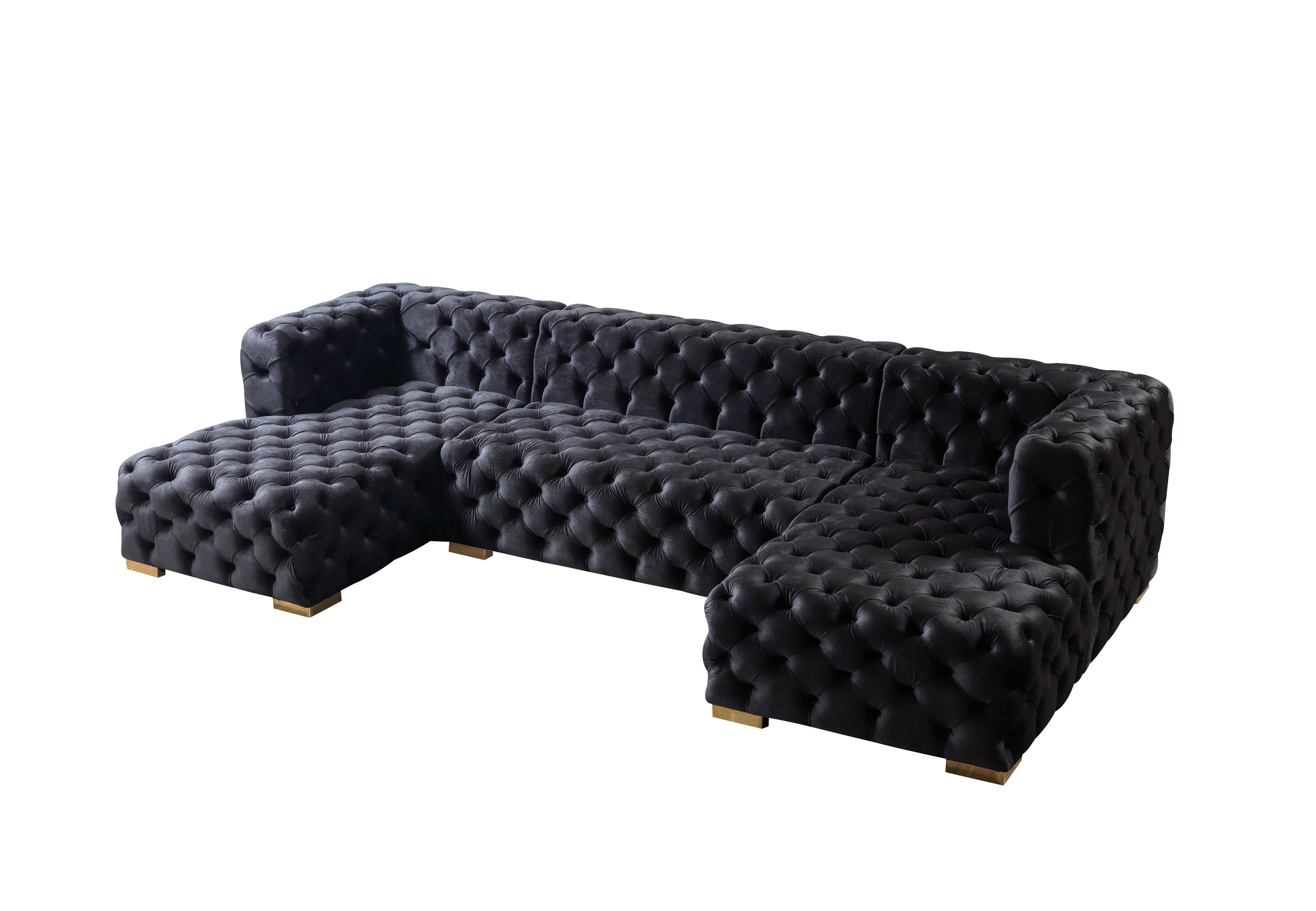 Nova Neva Black Velvet Double Chaise 138" Sectional