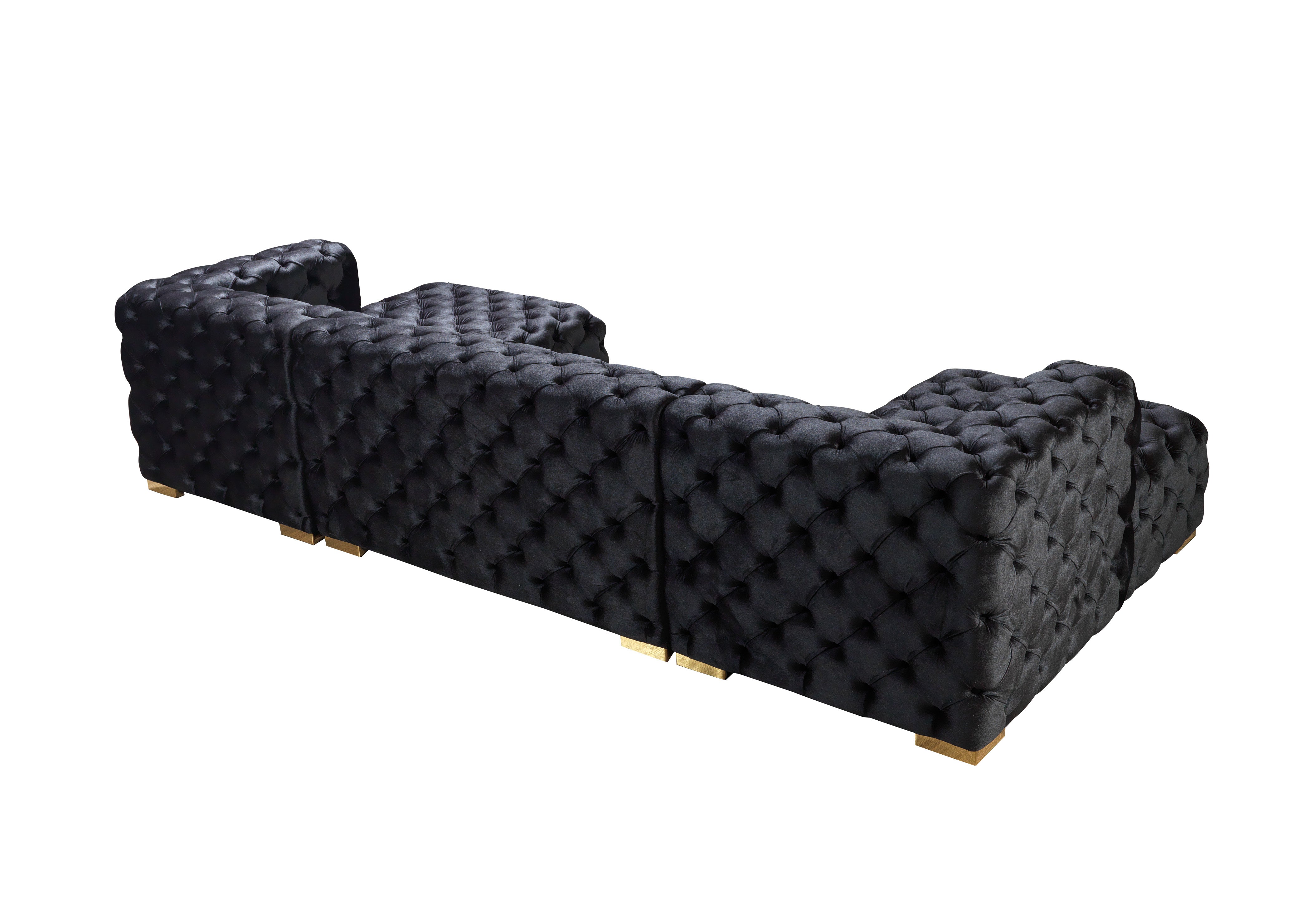 Nova Neva Black Velvet Double Chaise 138" Sectional