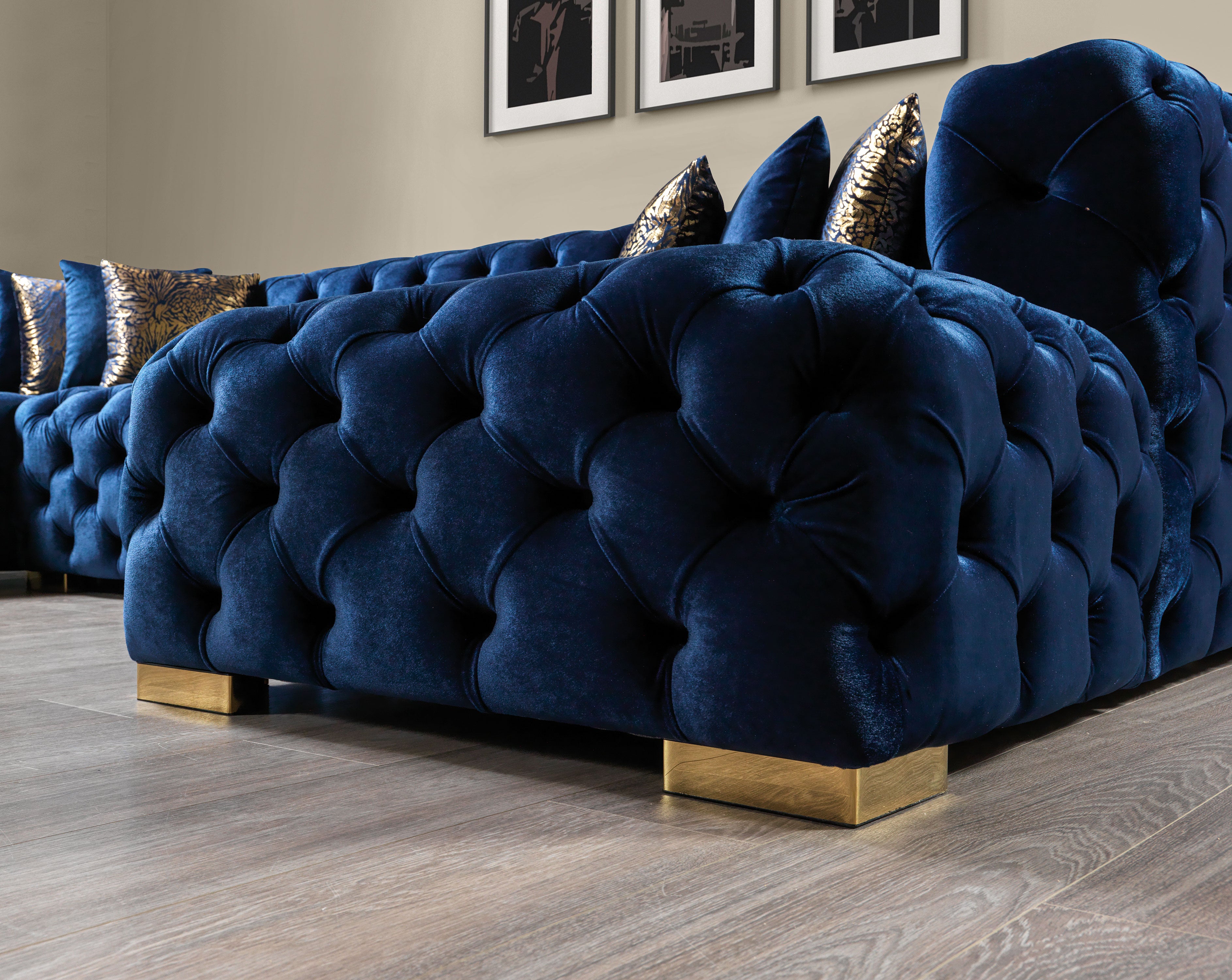 Nova Neva Blue Velvet Double Chaise 138" Sectional