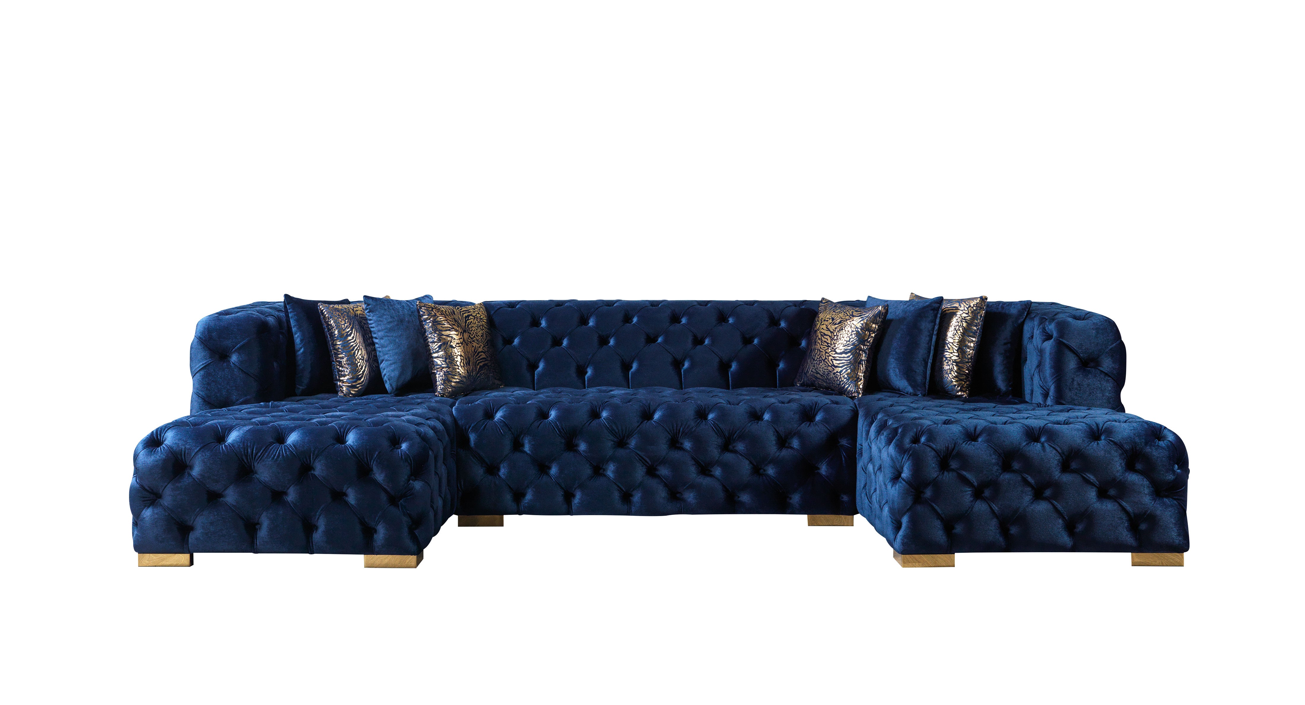 Nova Neva Blue Velvet Double Chaise 138" Sectional