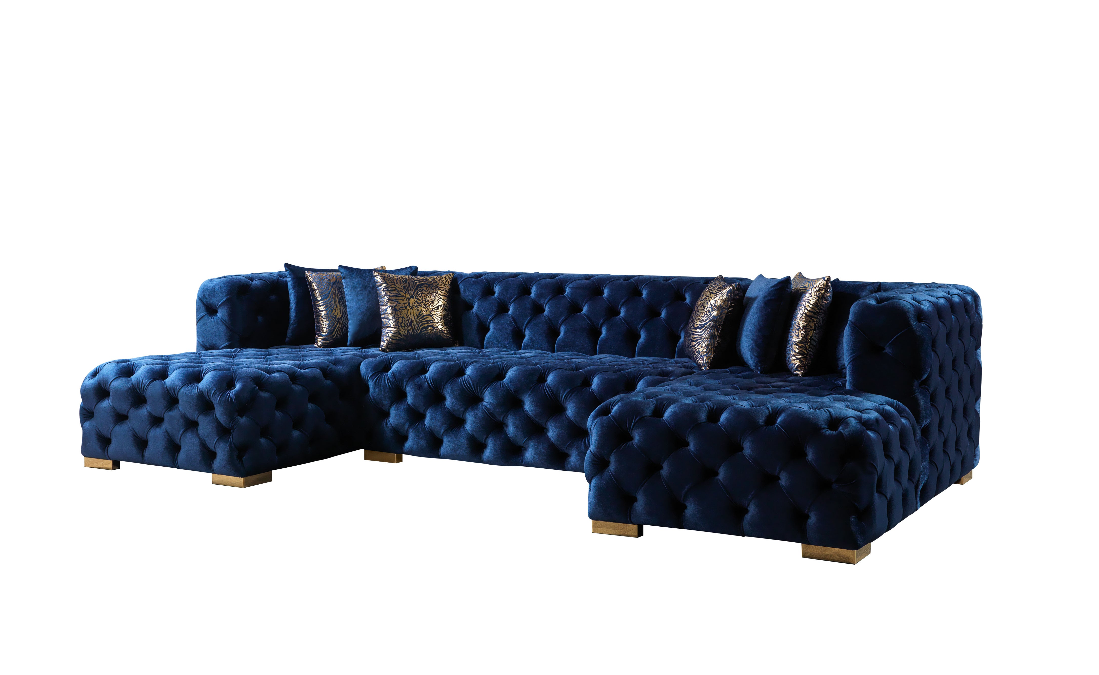 Nova Neva Blue Velvet Double Chaise 138" Sectional