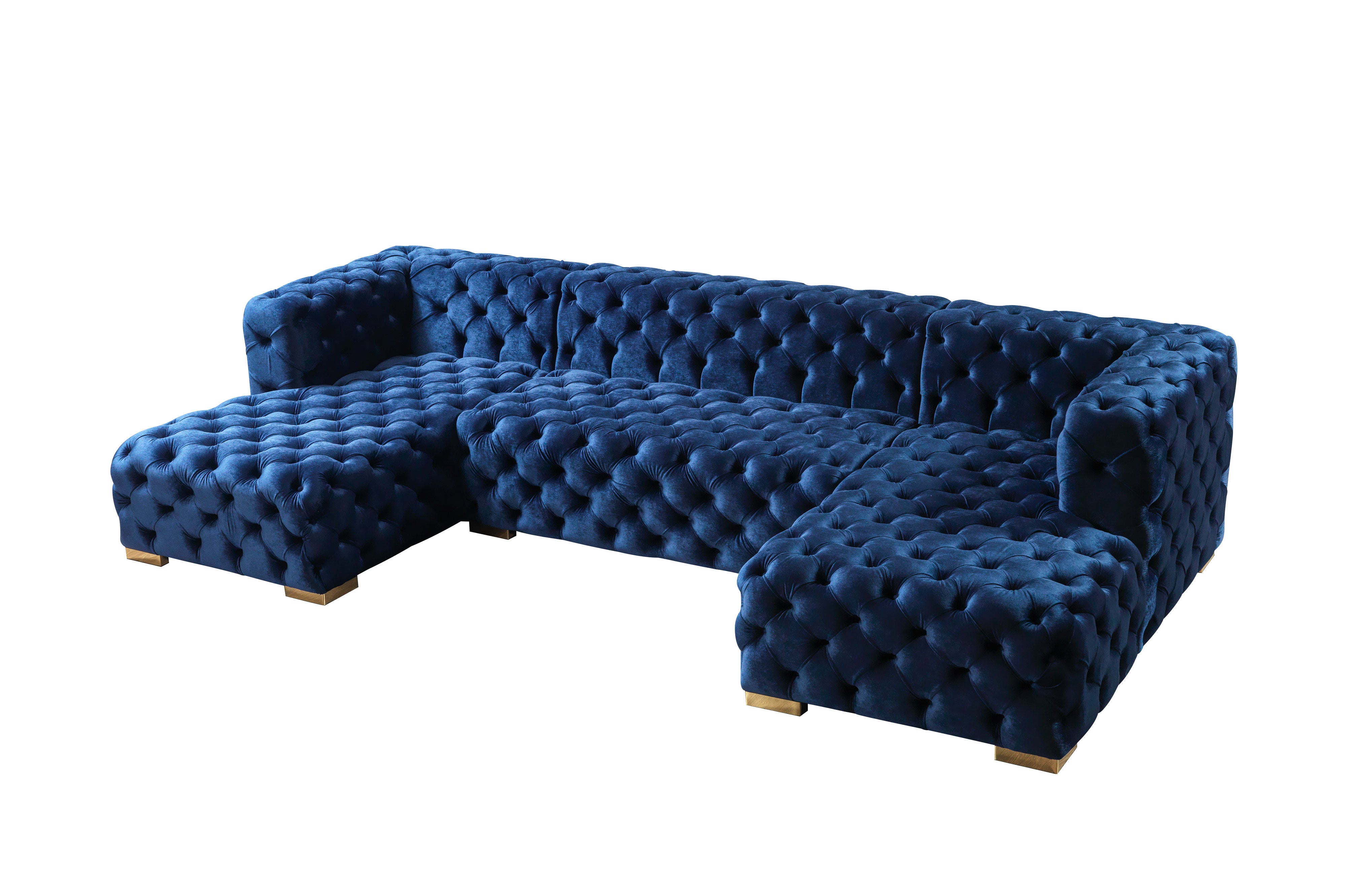 Nova Neva Blue Velvet Double Chaise 138" Sectional