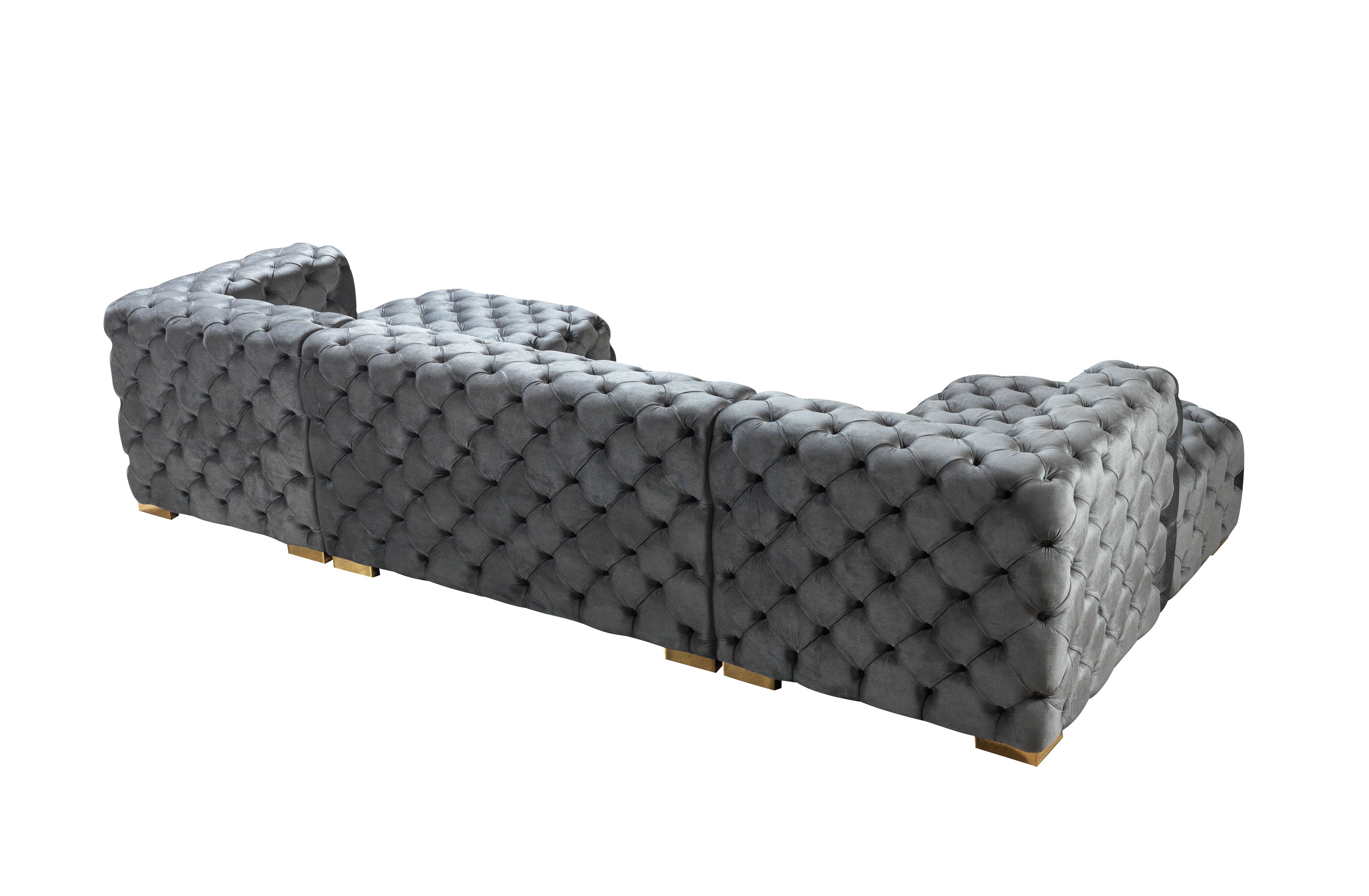 Nova Neva Gray Velvet Double Chaise 138" Sectional