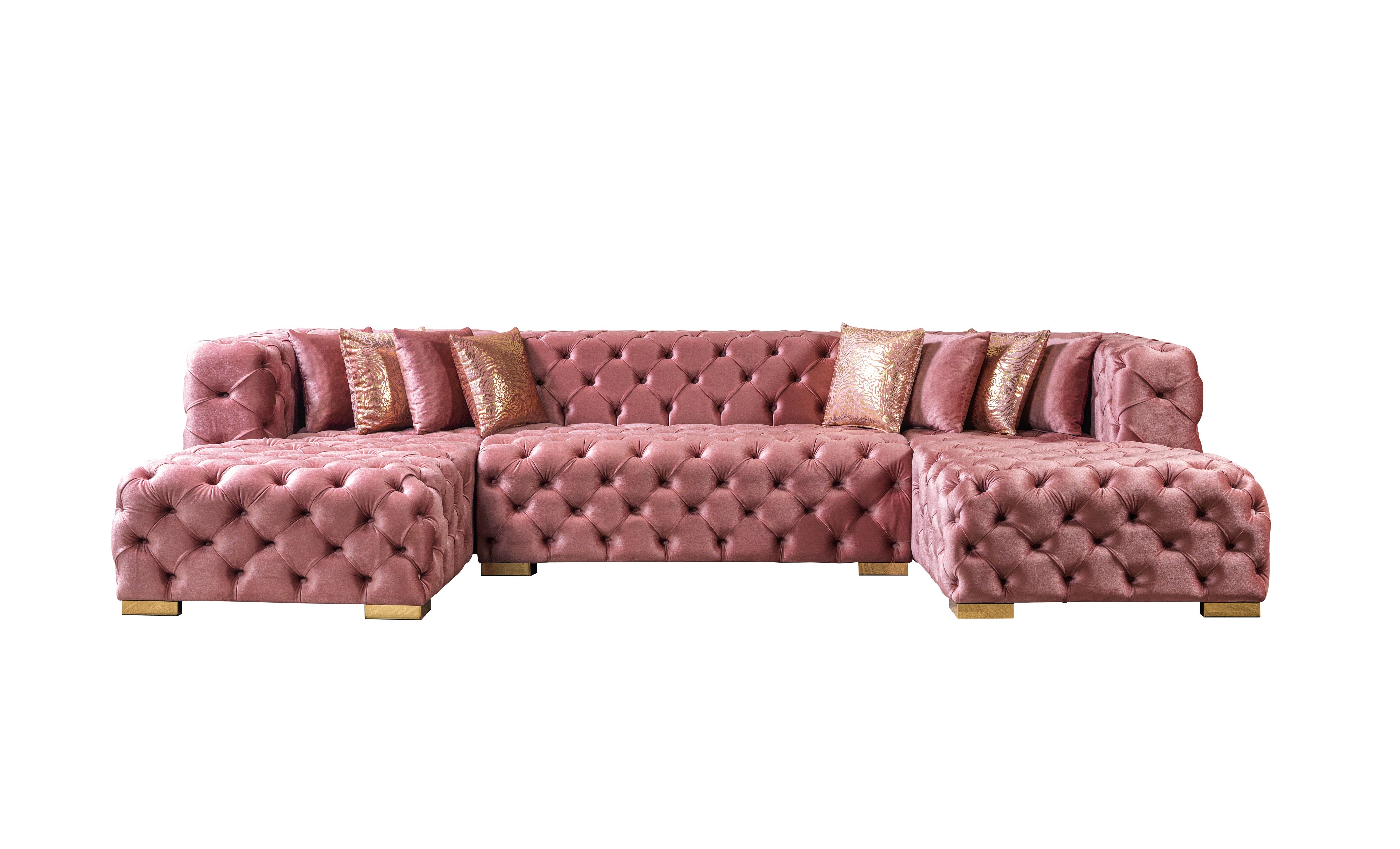 Nova Neva Pink Velvet Double Chaise 138" Sectional