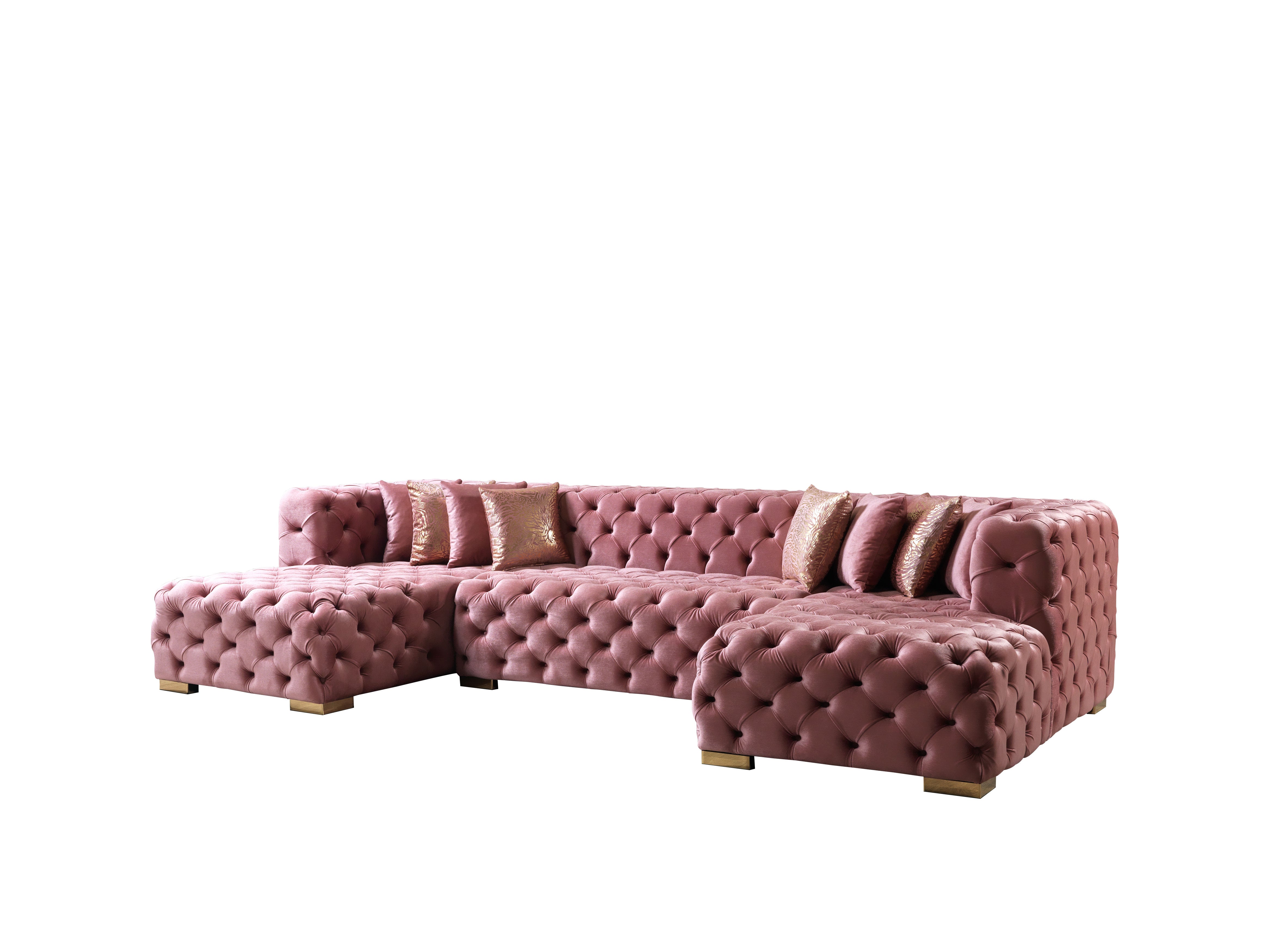 Nova Neva Pink Velvet Double Chaise 138" Sectional