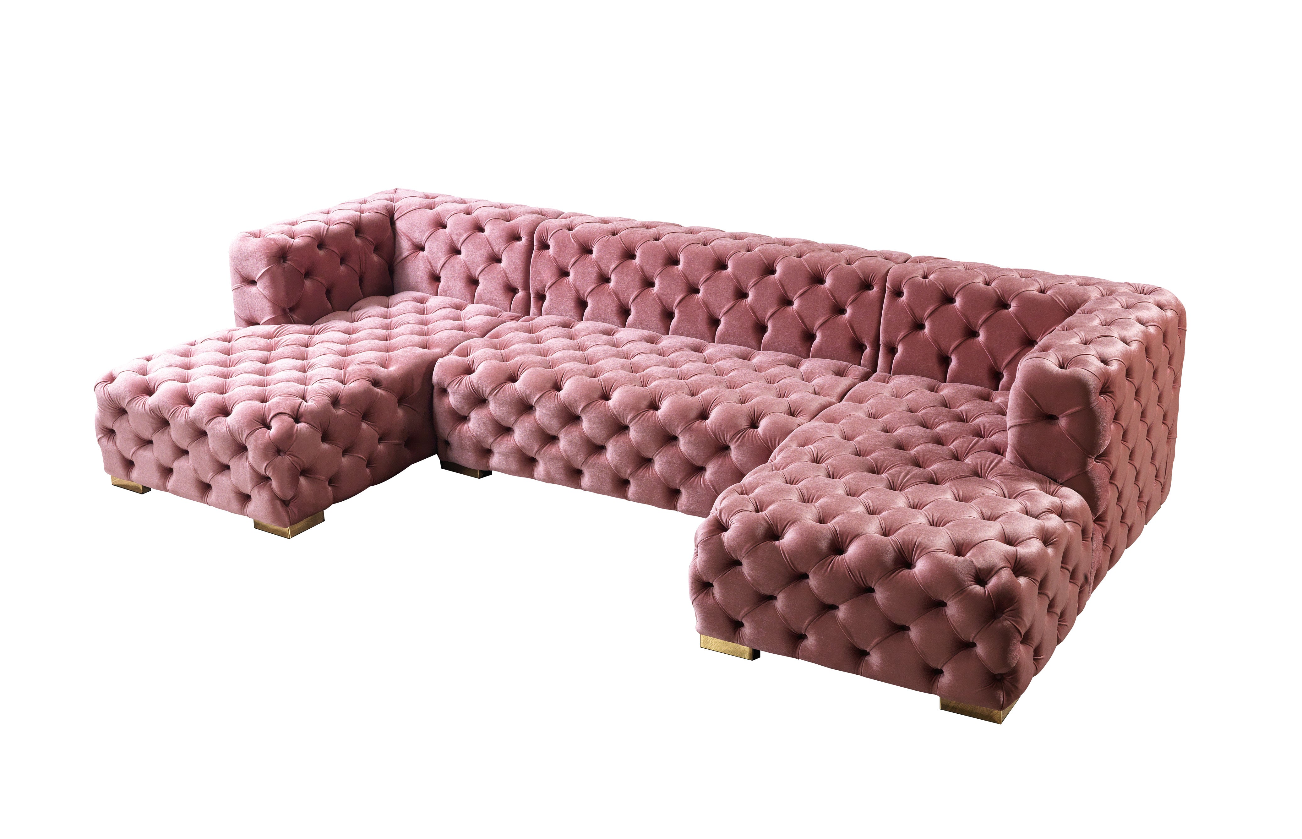 Nova Neva Pink Velvet Double Chaise 138" Sectional