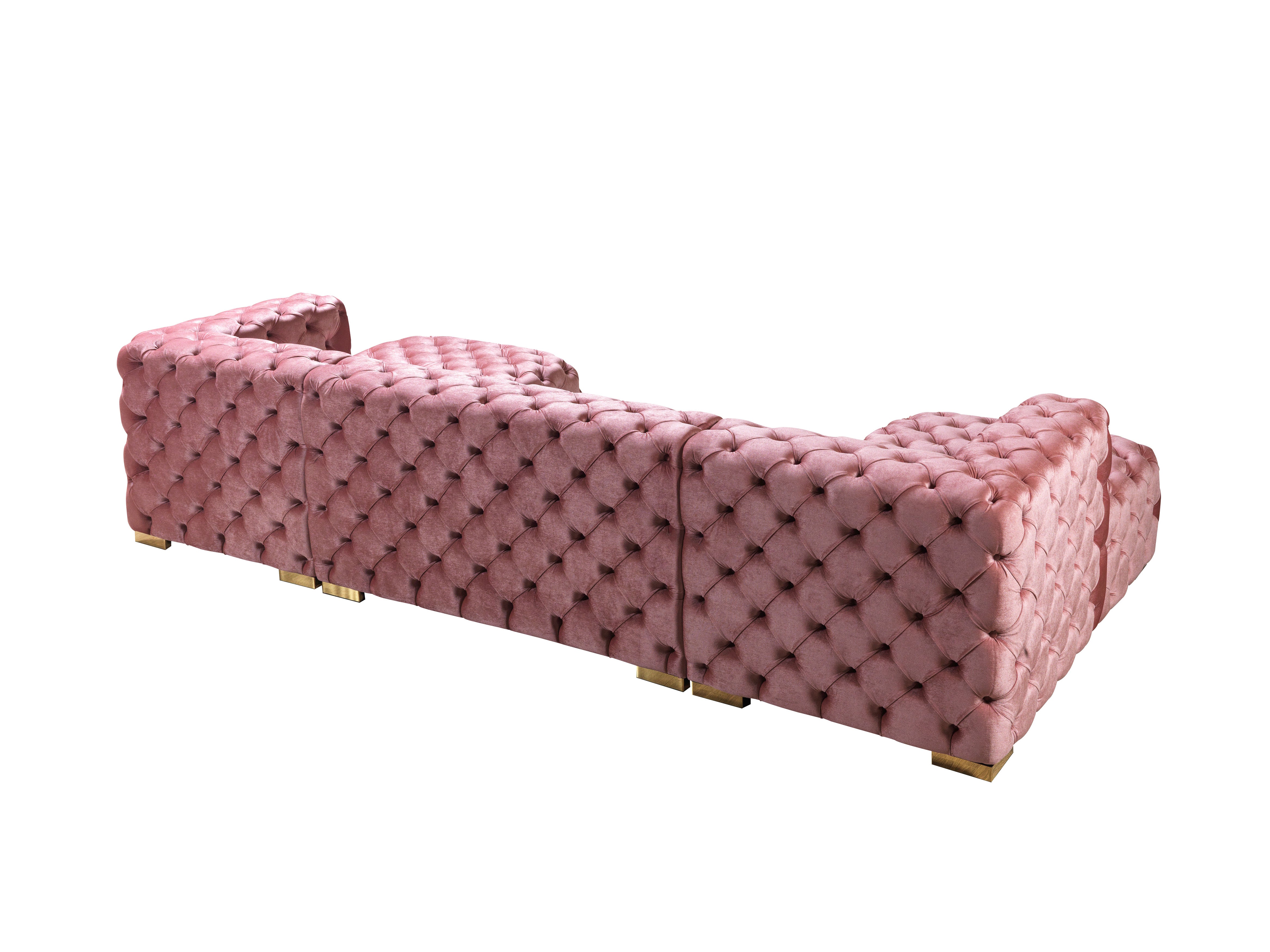 Nova Neva Pink Velvet Double Chaise 138" Sectional