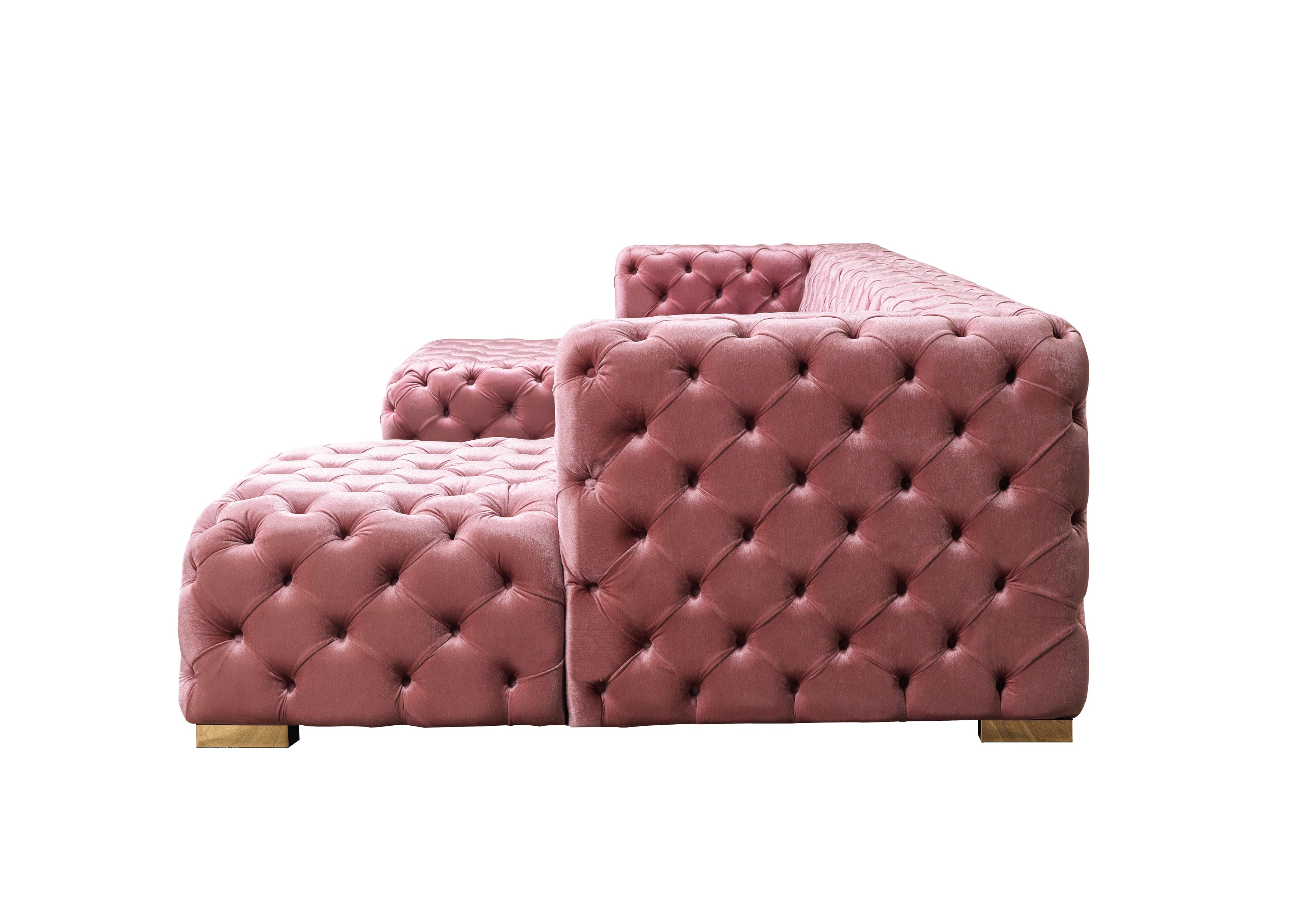 Nova Neva Pink Velvet Double Chaise 138" Sectional