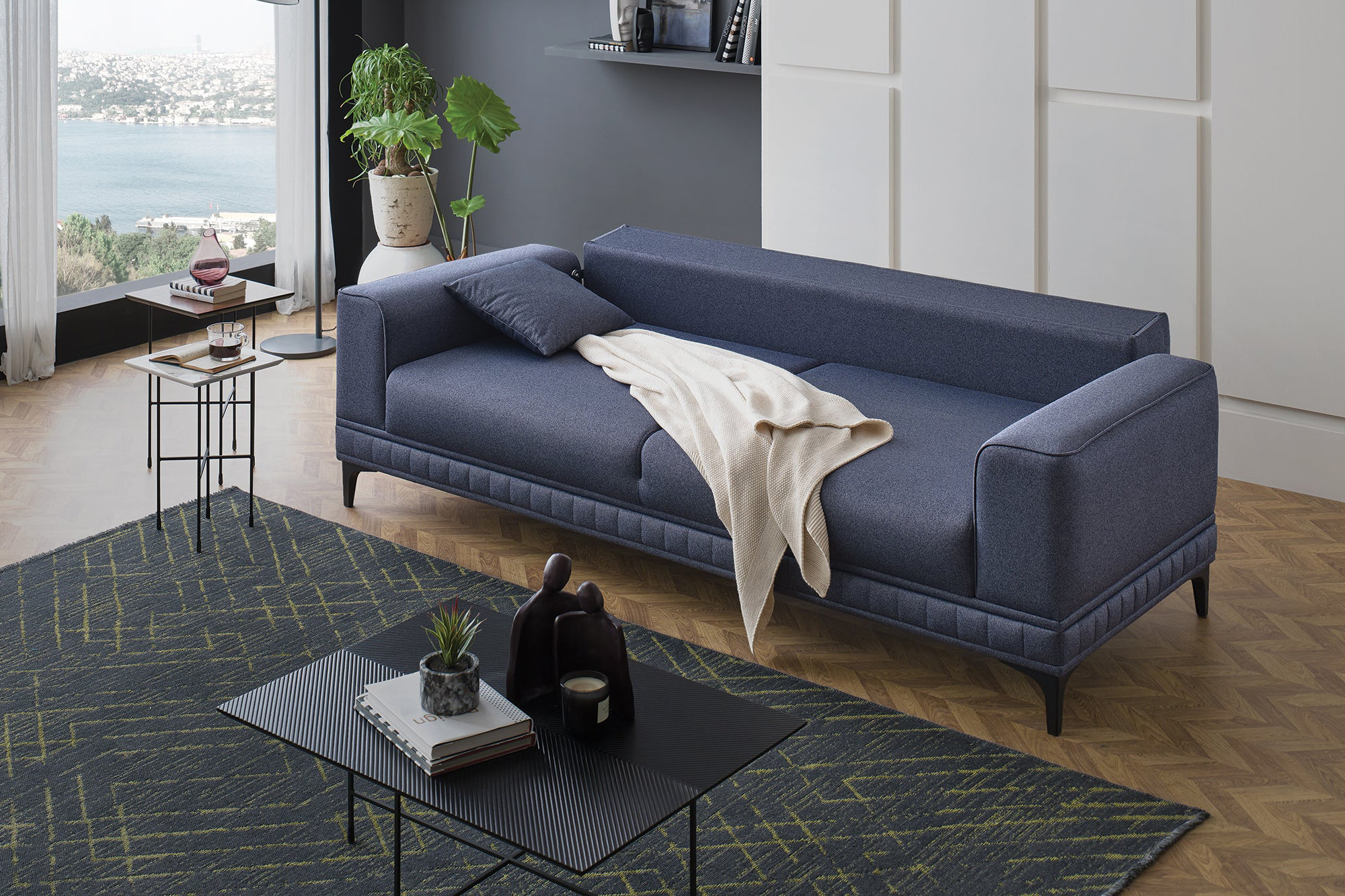 Nova - Pavia 3-Seater Sofa Bed in Navy Blue