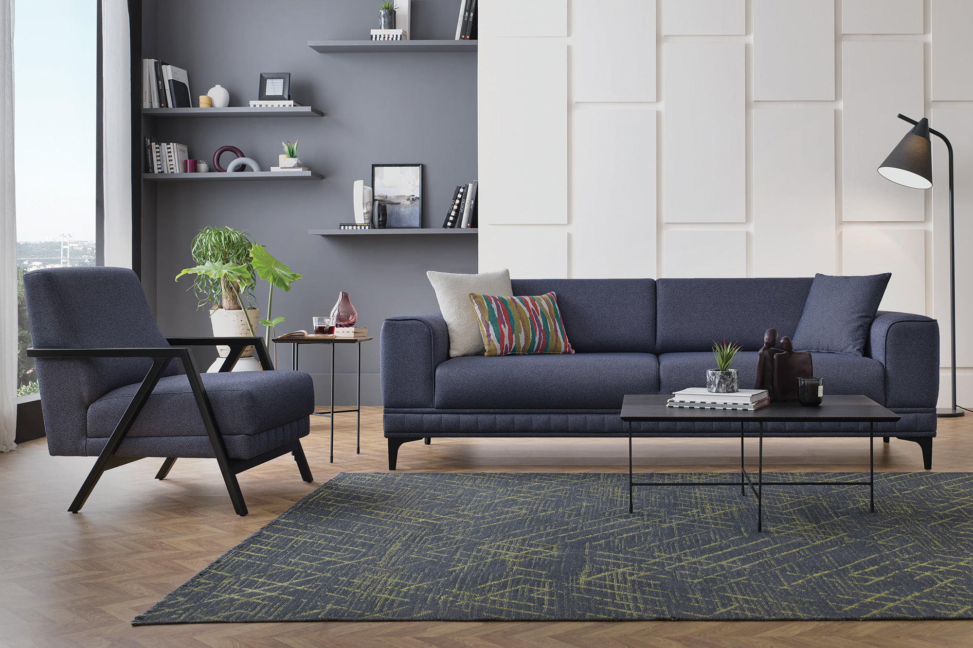 Nova - Pavia 3-Seater Sofa Bed in Navy Blue