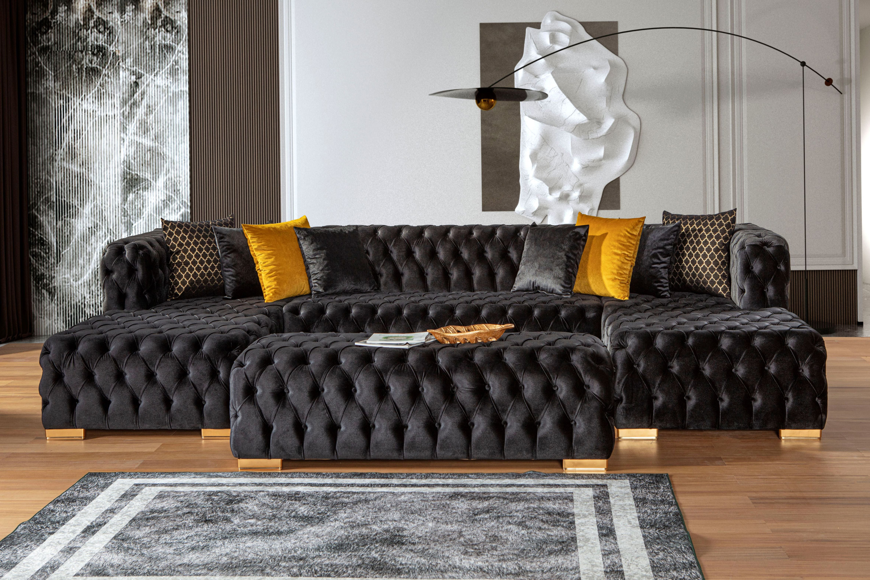 Nova Polo U-Shape Sectional - Black