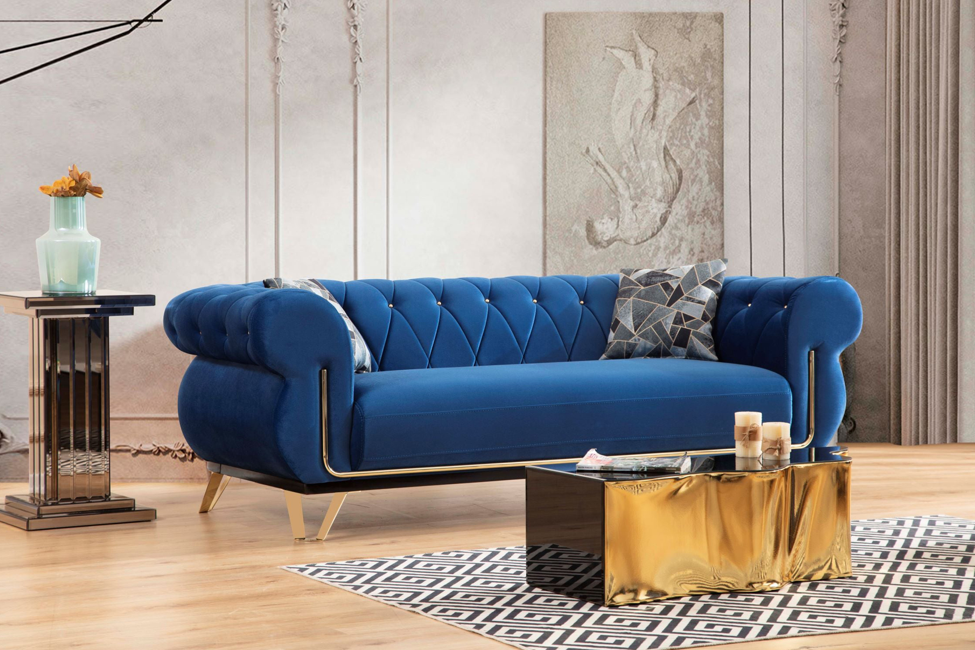 Nova - Rosy Navy Velvet Sofa & Loveseat