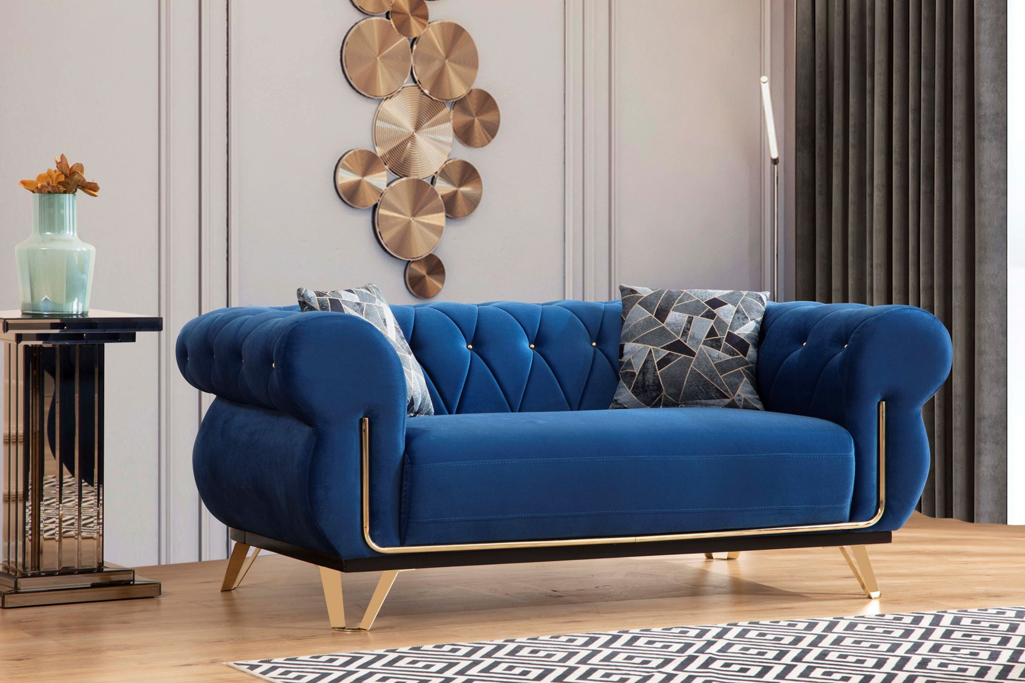 Nova - Rosy Navy Velvet Sofa & Loveseat