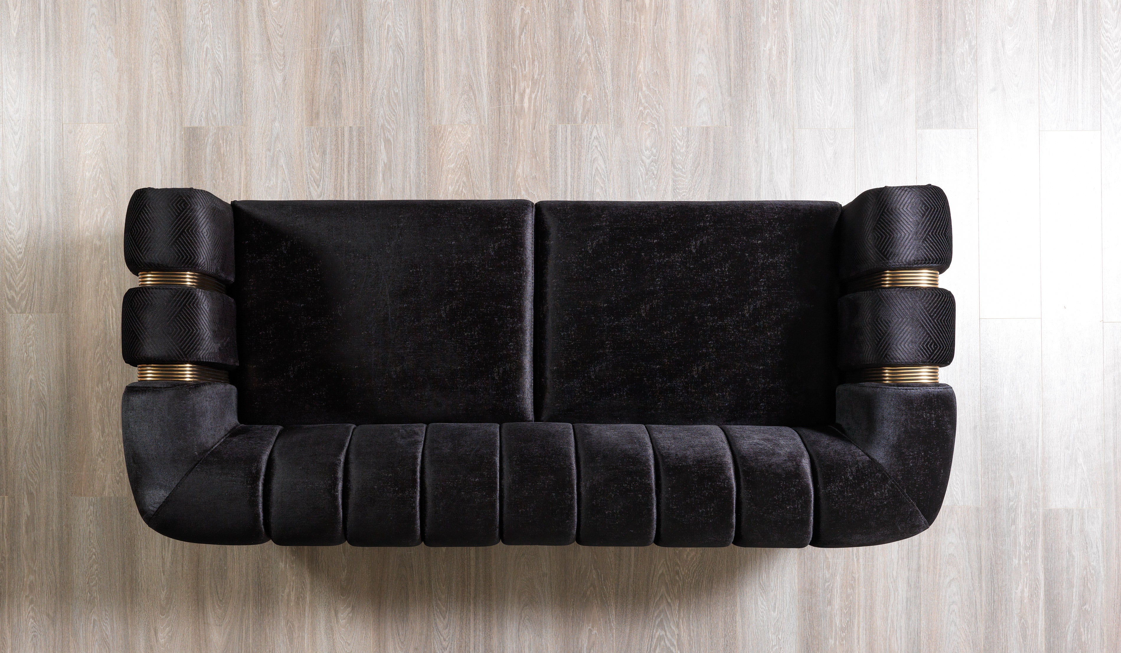 Nova - Santana Black Velvet Sofa 89" & Loveseat 69"