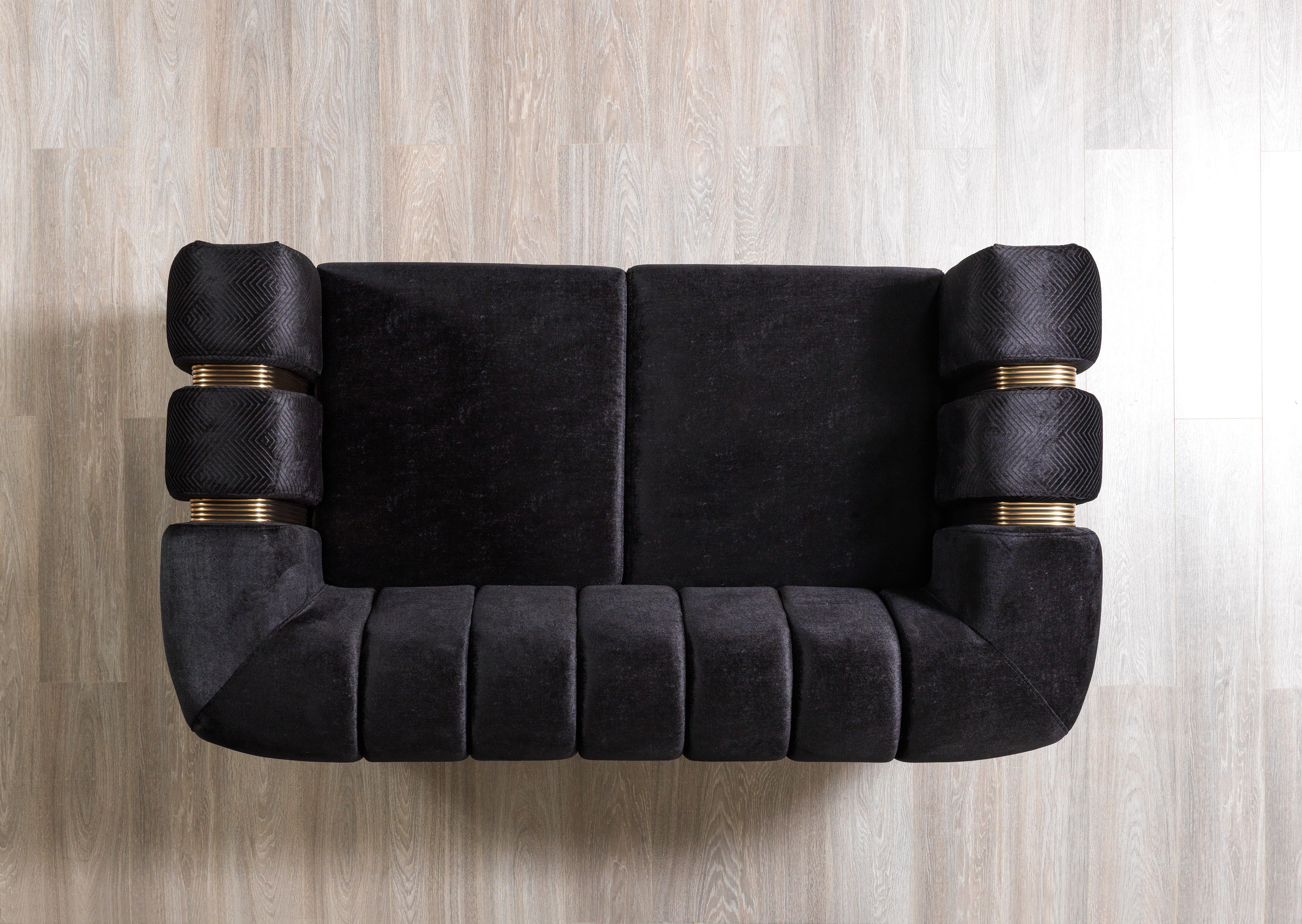 Nova - Santana Black Velvet Sofa 89" & Loveseat 69"