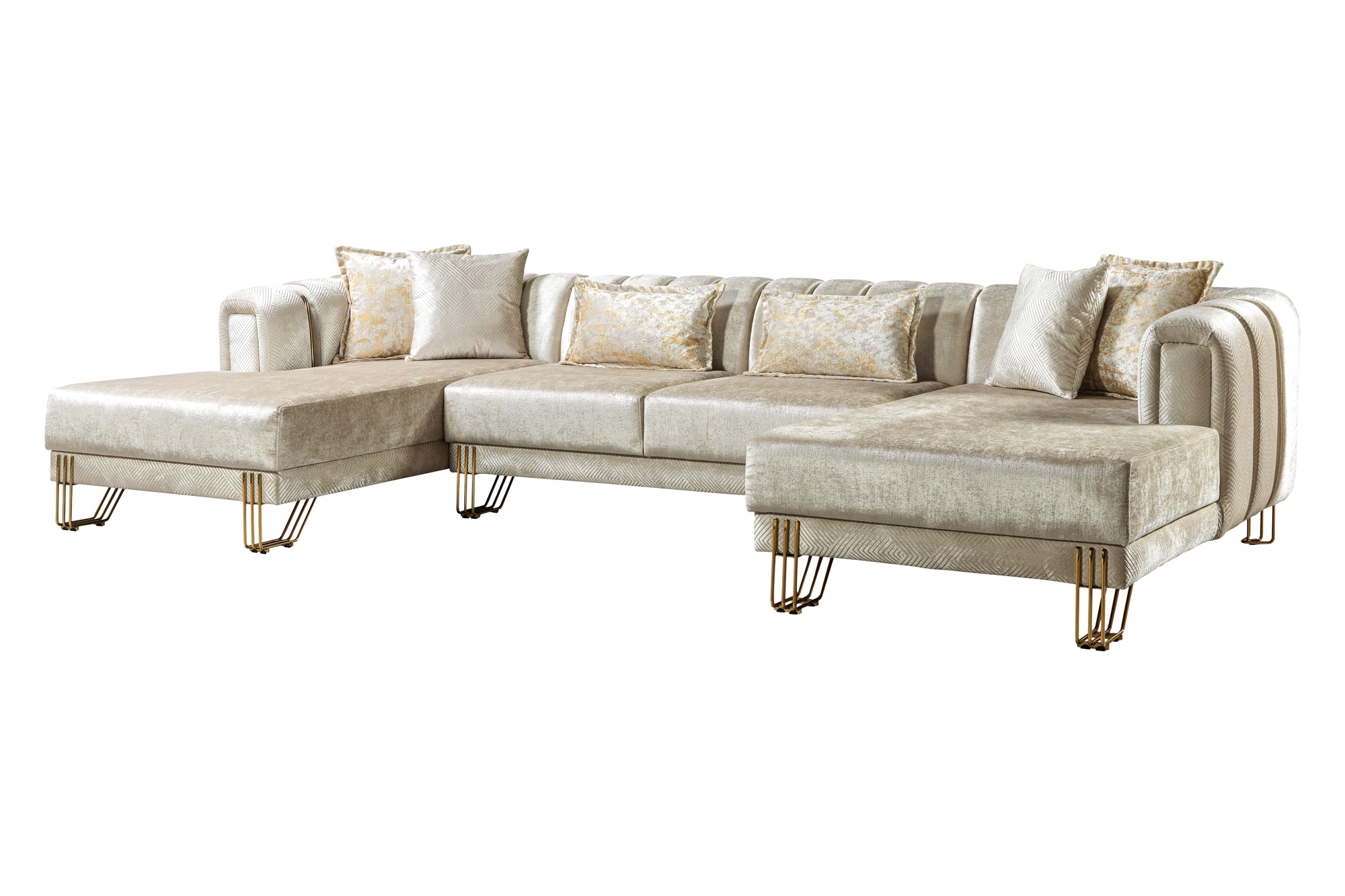 Nova Santana Velvet Double Chaise Sectional - Ivory