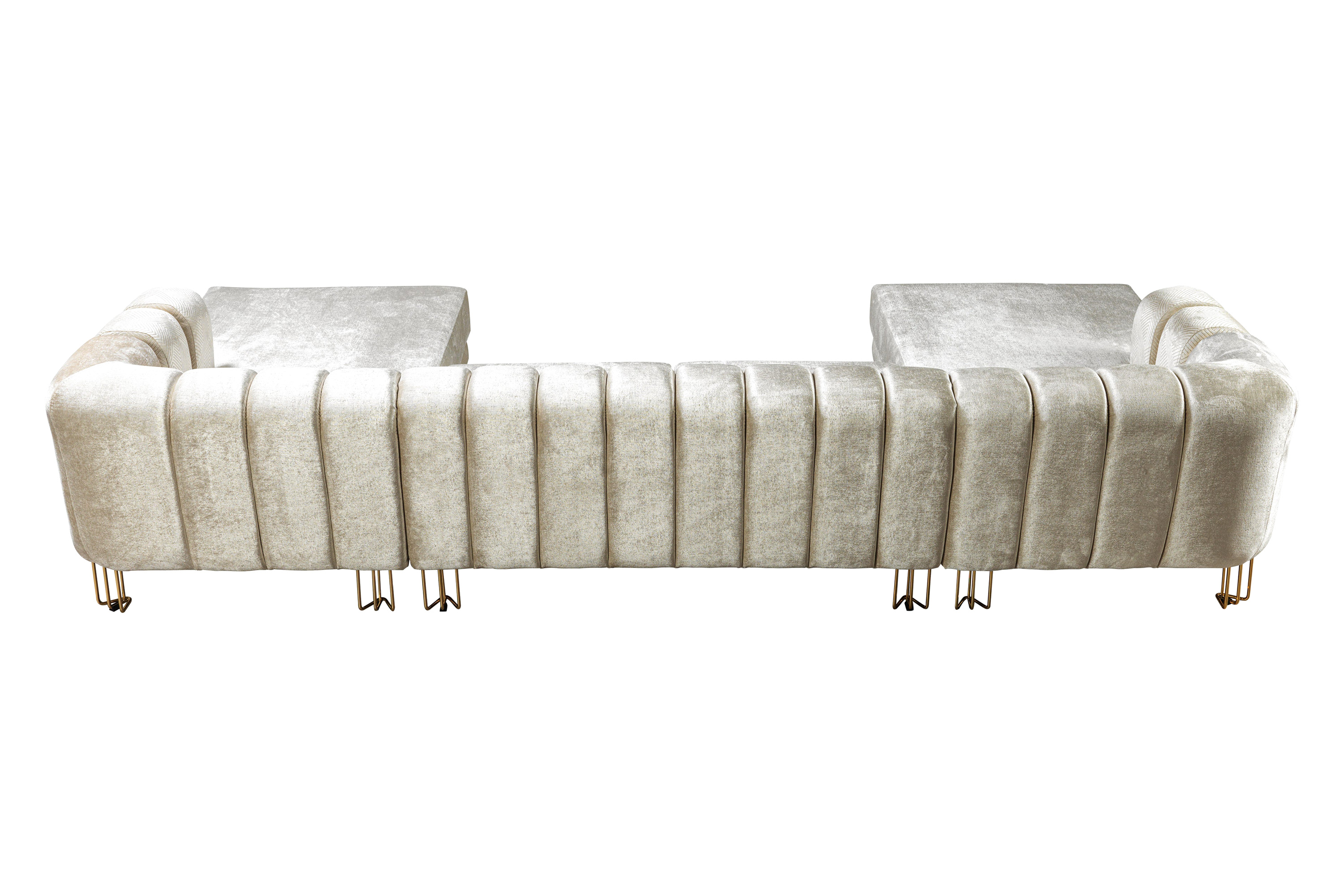 Nova Santana Velvet Double Chaise Sectional - Ivory