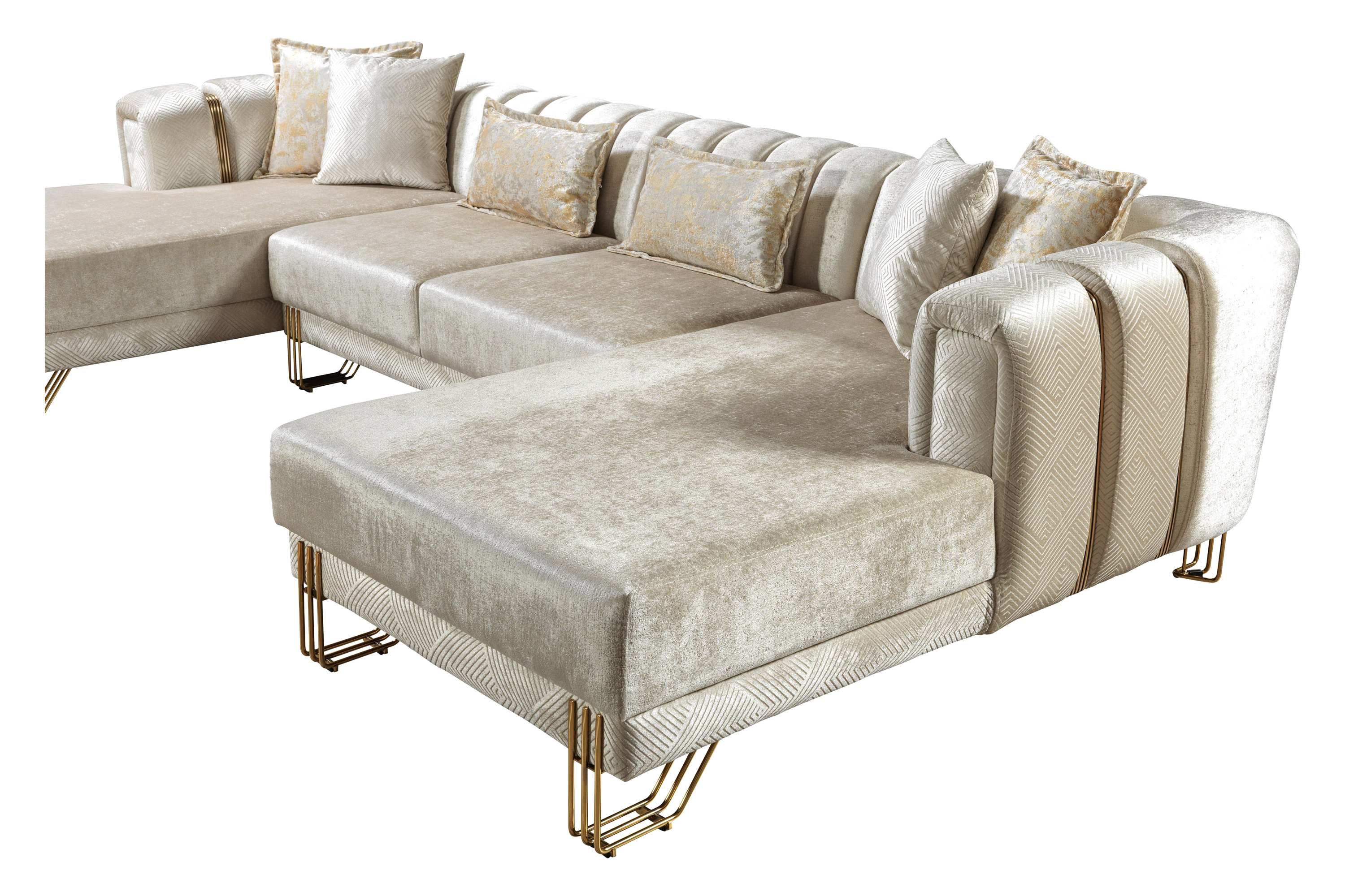 Nova Santana Velvet Double Chaise Sectional - Ivory