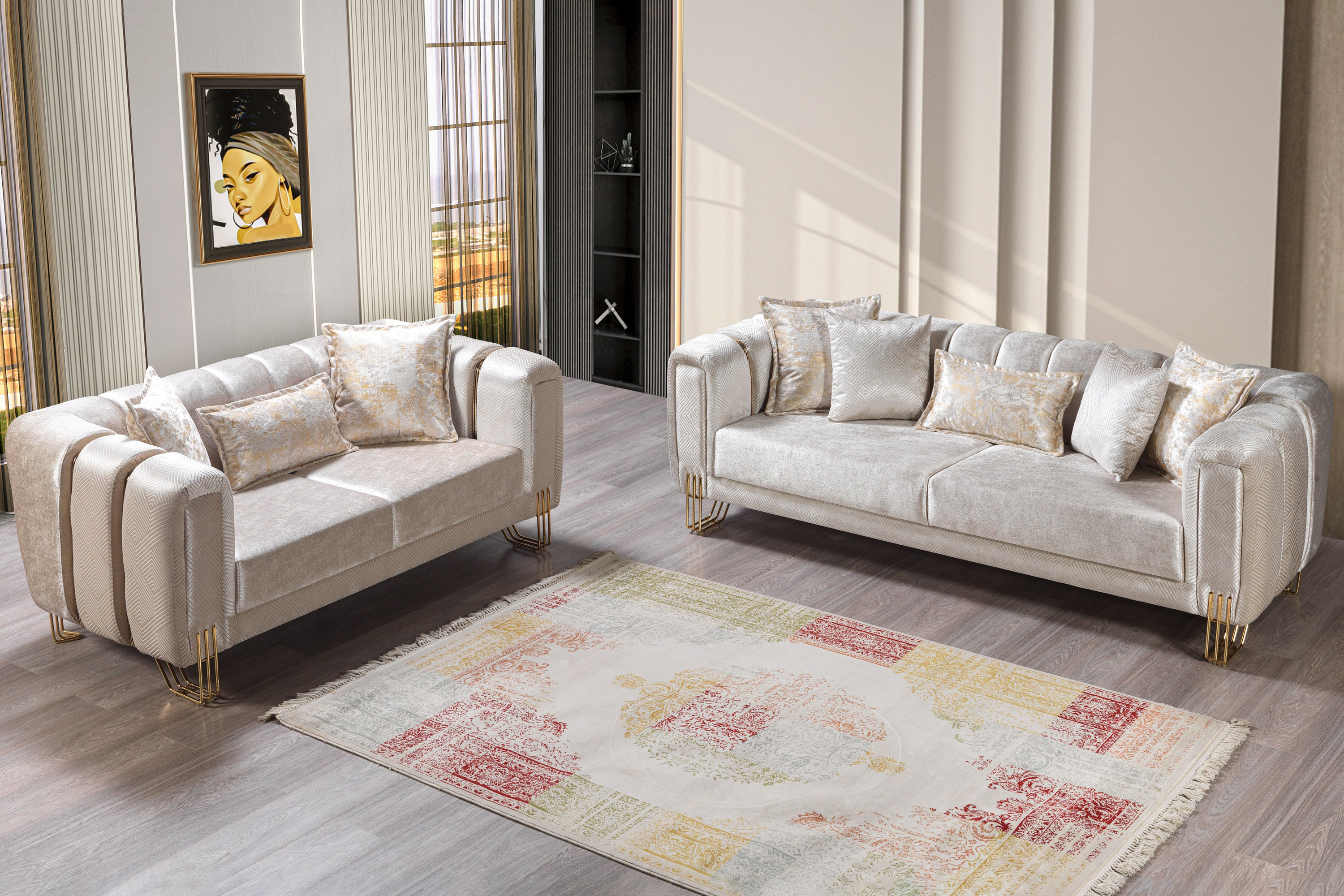 Nova Santana Velvet Sofa & Loveseat - Ivory