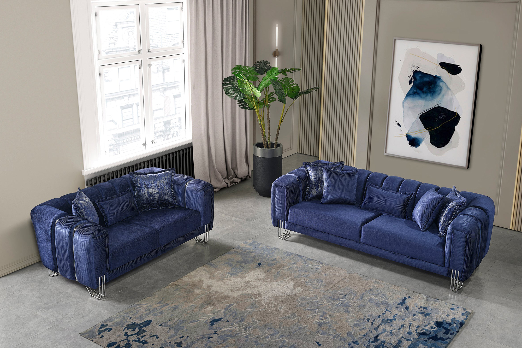 Nova Santana Velvet Loveseat - Navy