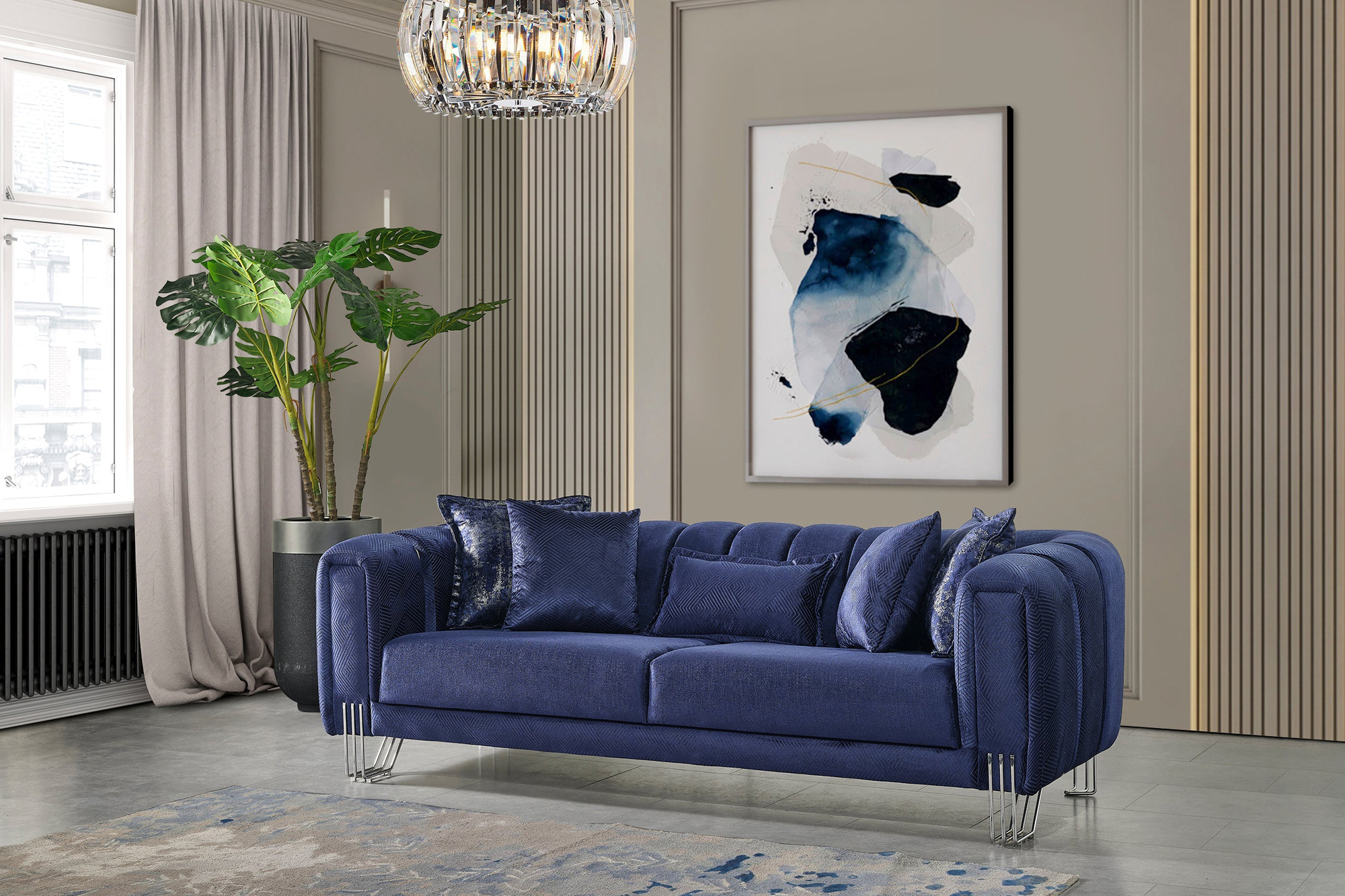 Nova Santana Velvet Loveseat - Navy