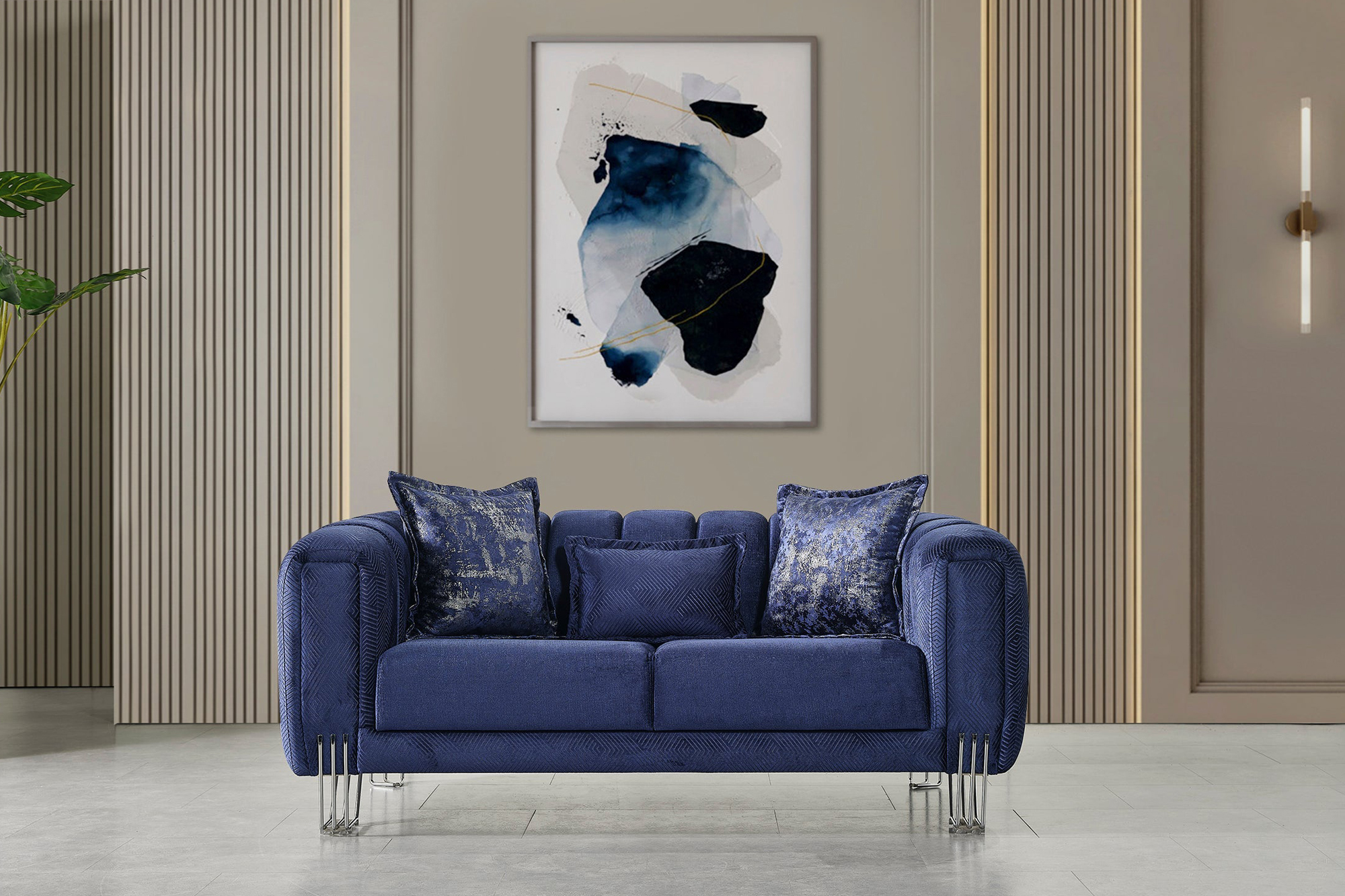 Nova Santana Velvet Loveseat - Navy