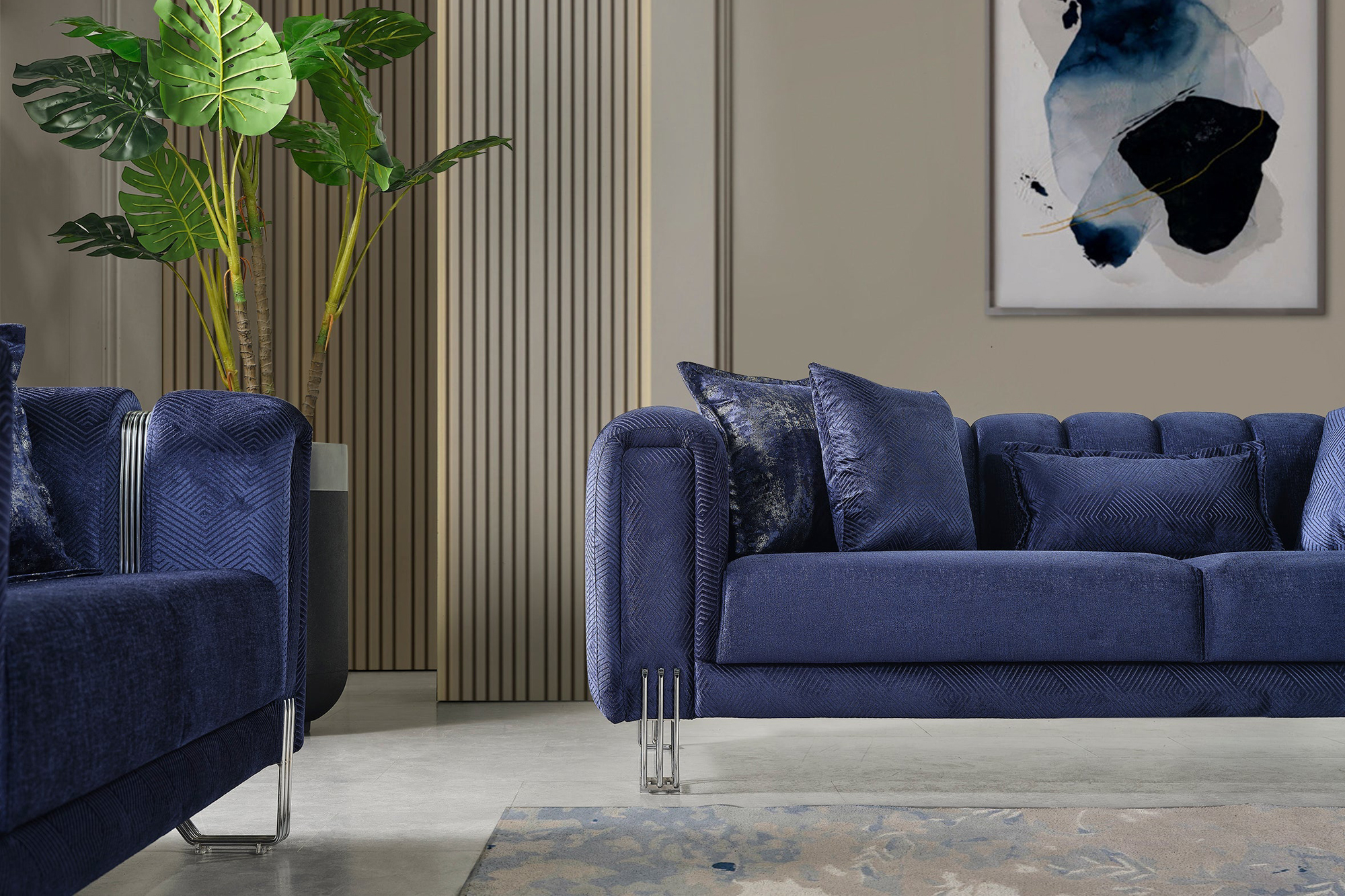 Nova Santana Velvet Loveseat - Navy