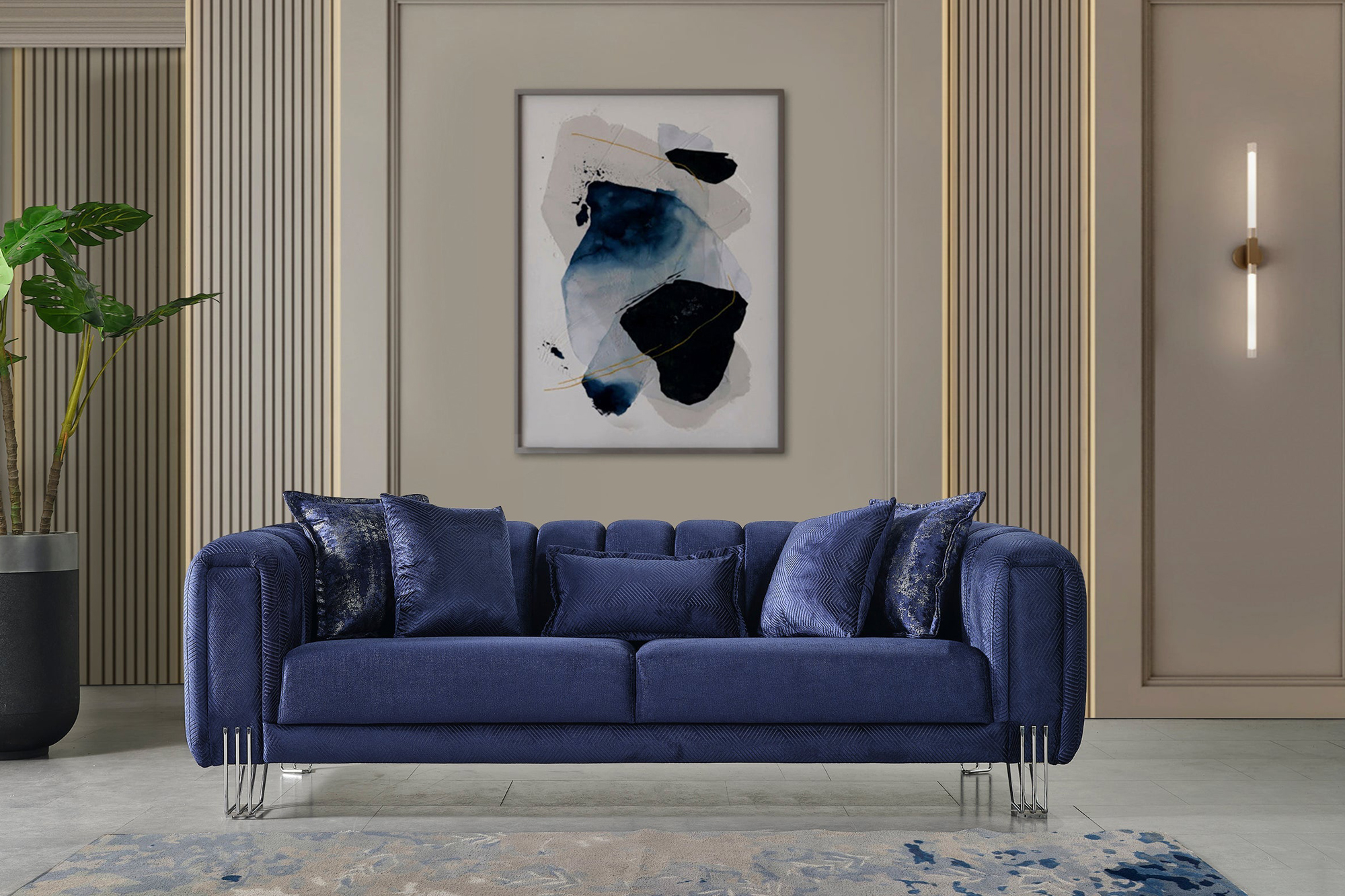 Nova Santana Velvet Sofa & Loveseat - Navy