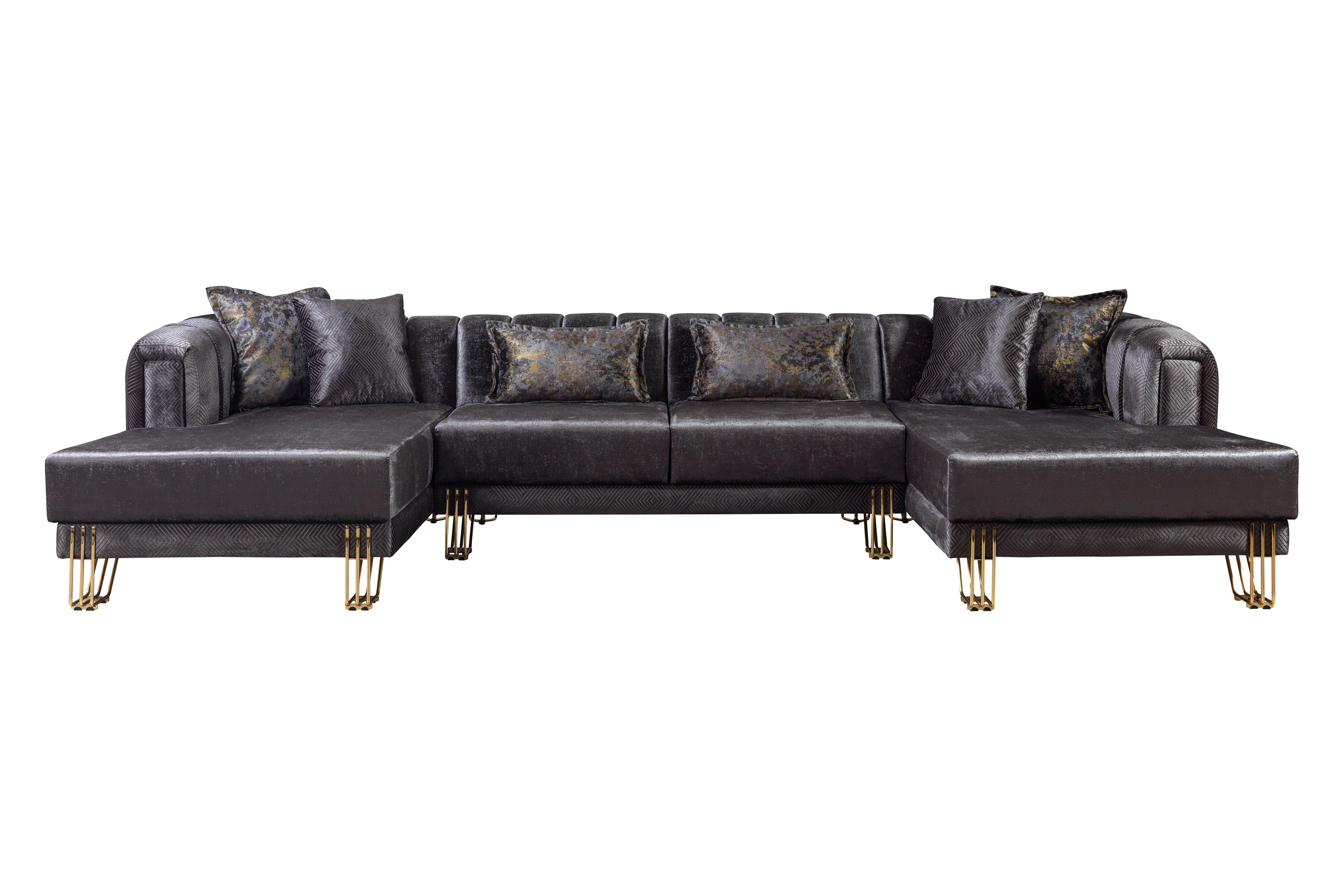 Nova Santana Velvet Double Chaise Sectional - Smoke