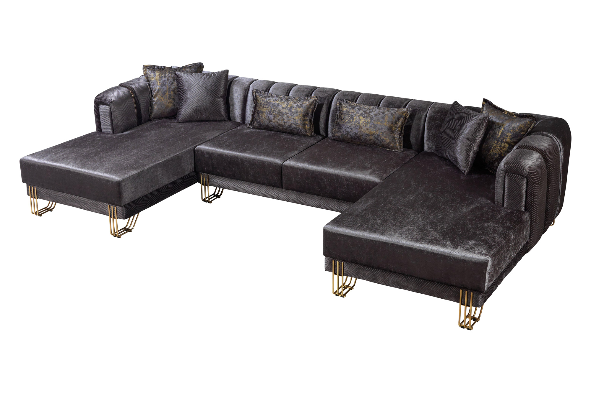 Nova Santana Velvet Double Chaise Sectional - Smoke