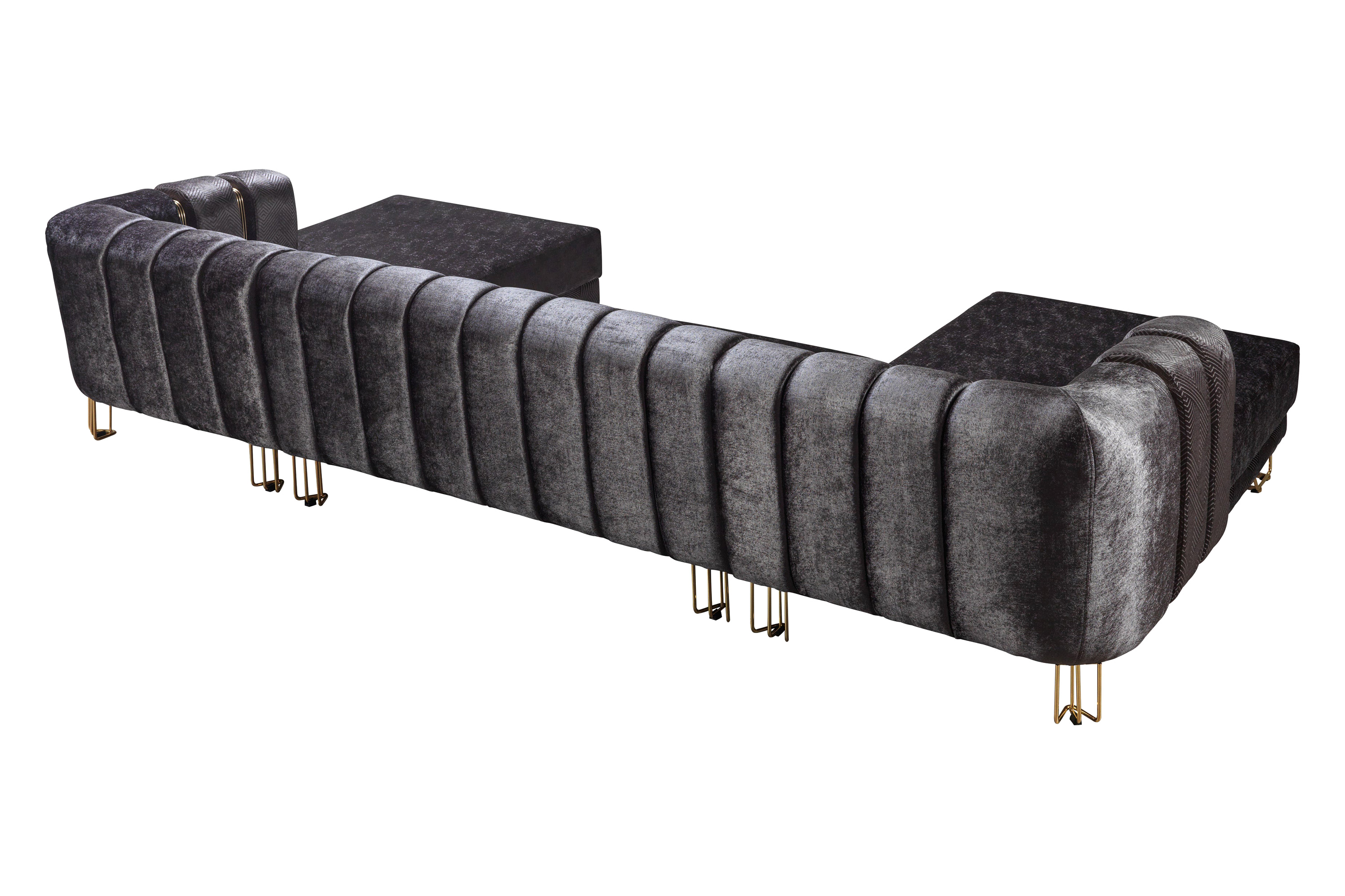 Nova Santana Velvet Double Chaise Sectional - Smoke