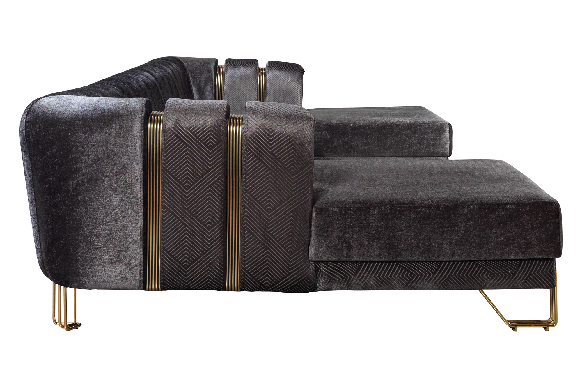 Nova Santana Velvet Double Chaise Sectional - Smoke