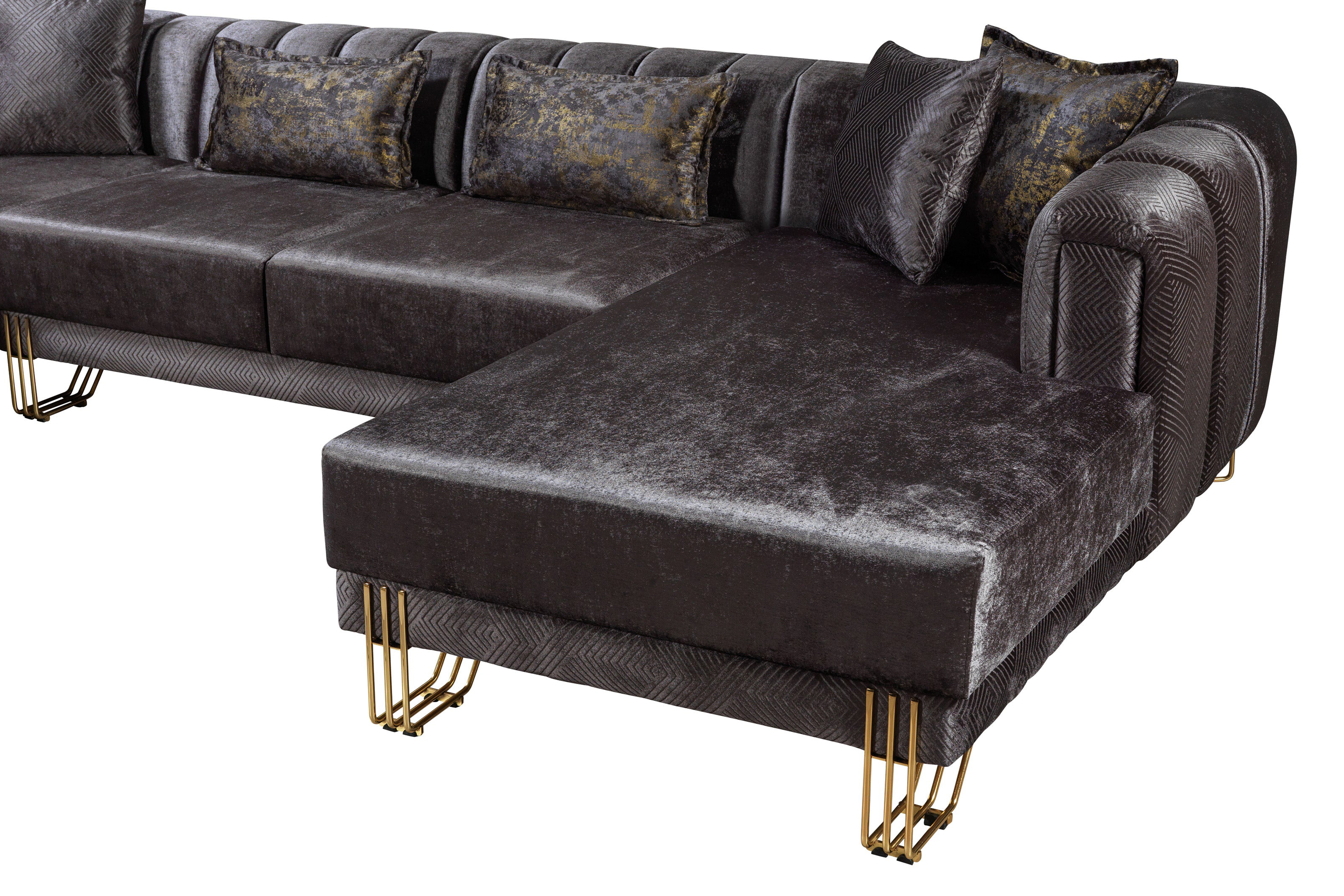 Nova Santana Velvet Double Chaise Sectional - Smoke