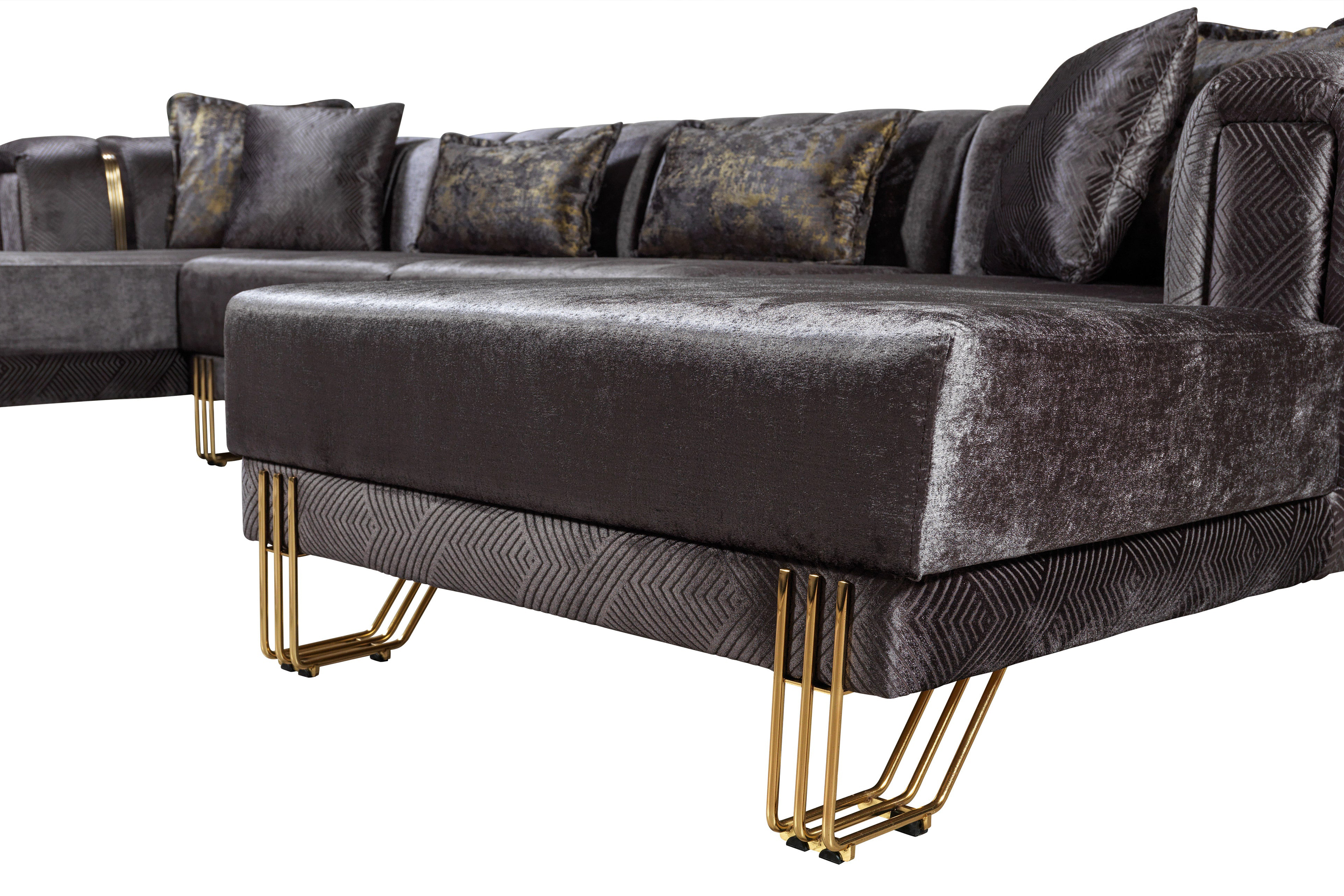 Nova Santana Velvet Double Chaise Sectional - Smoke