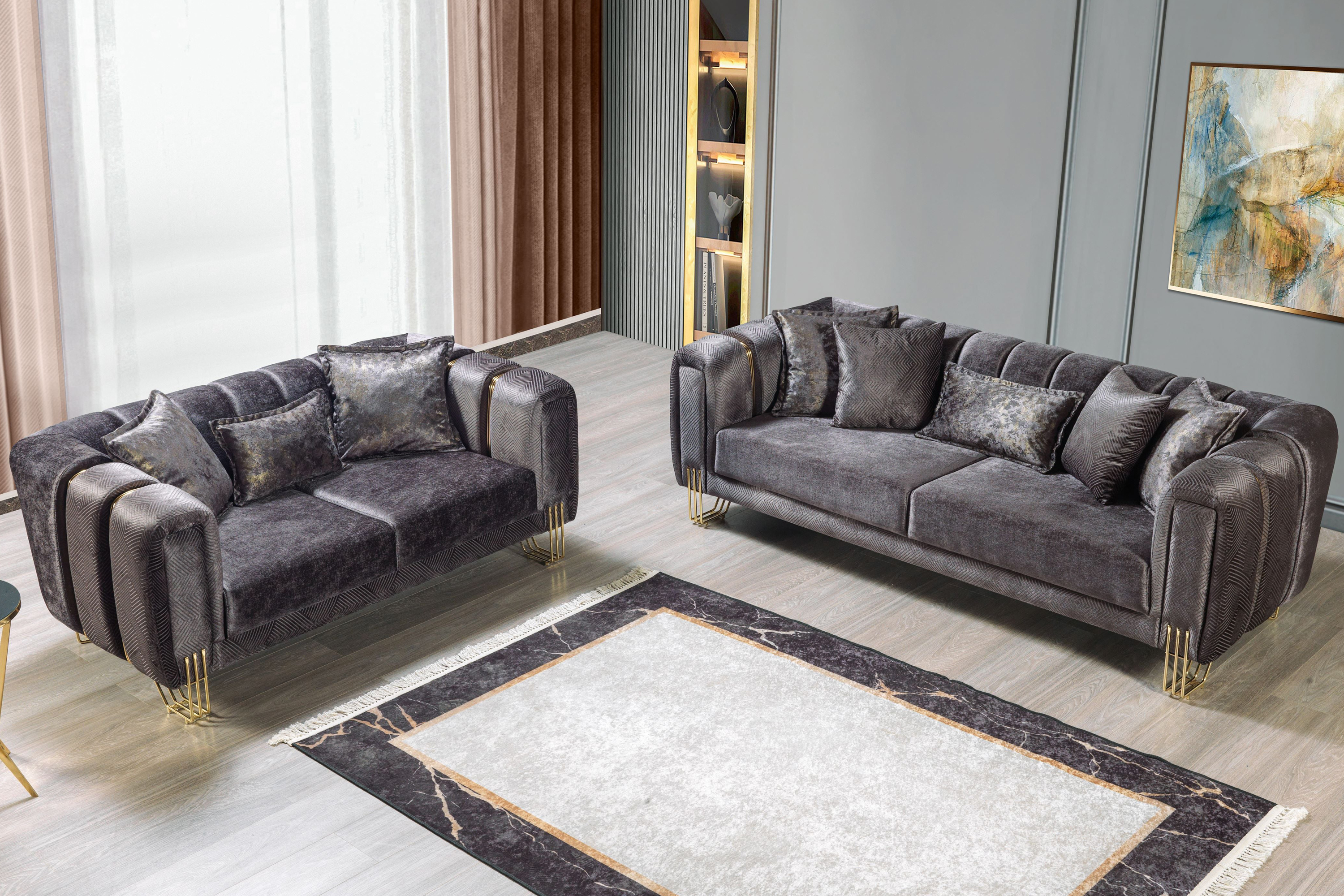 Nova Santana Velvet Sofa & Loveseat - Smoke