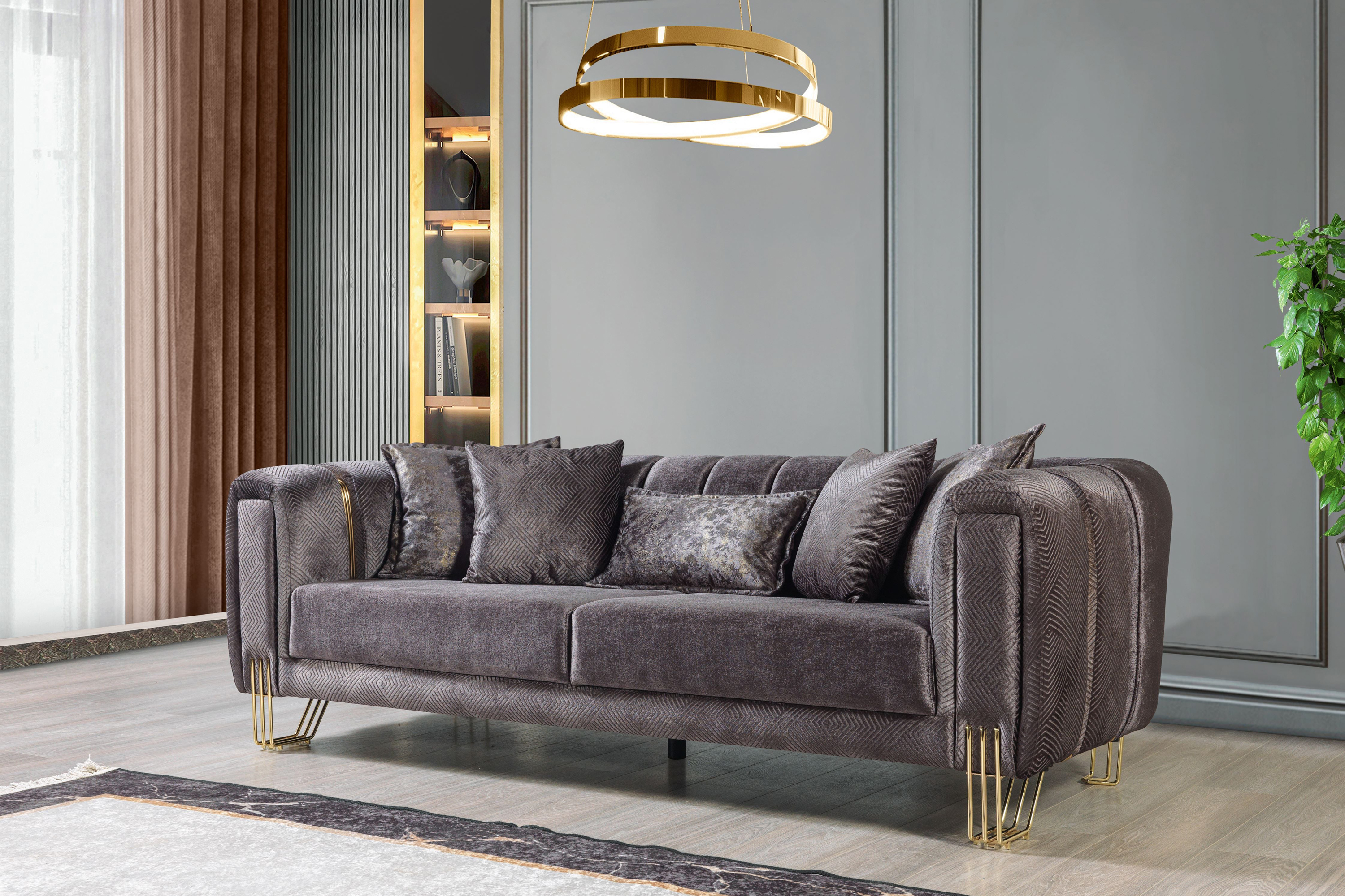 Nova Santana Velvet Sofa & Loveseat - Smoke