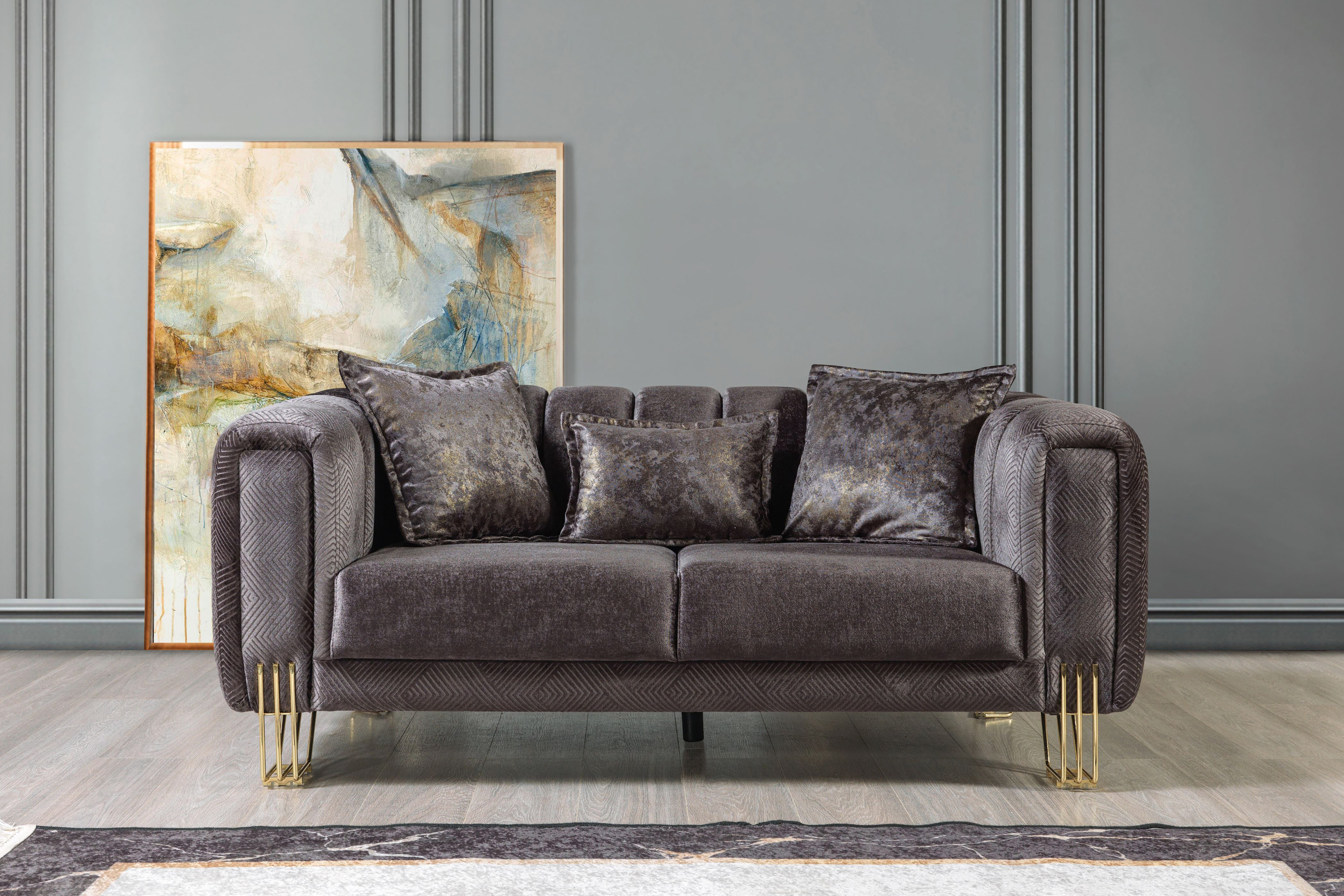 Nova Santana Velvet Sofa & Loveseat - Smoke