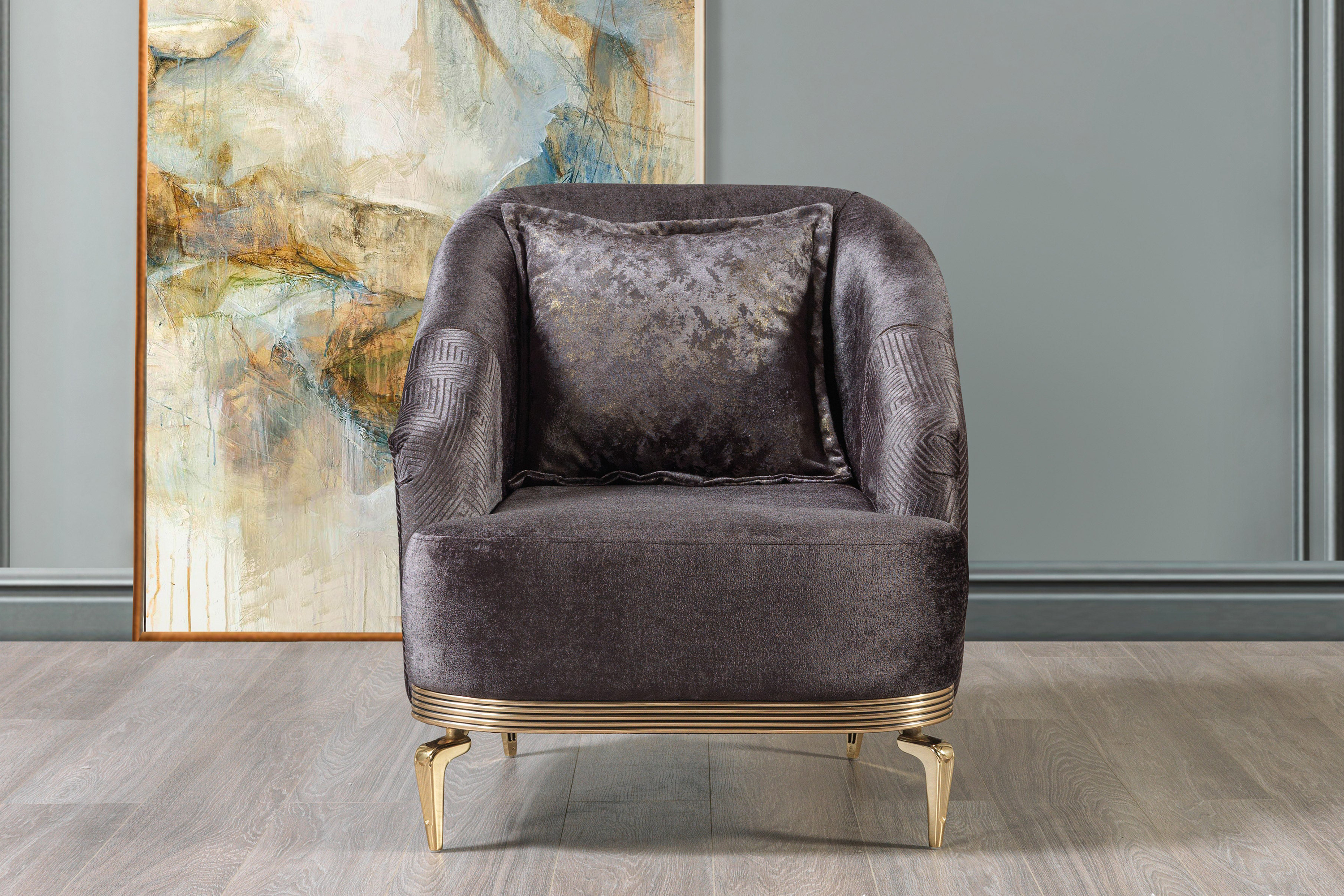 Nova Santana Velvet Sofa & Loveseat - Smoke