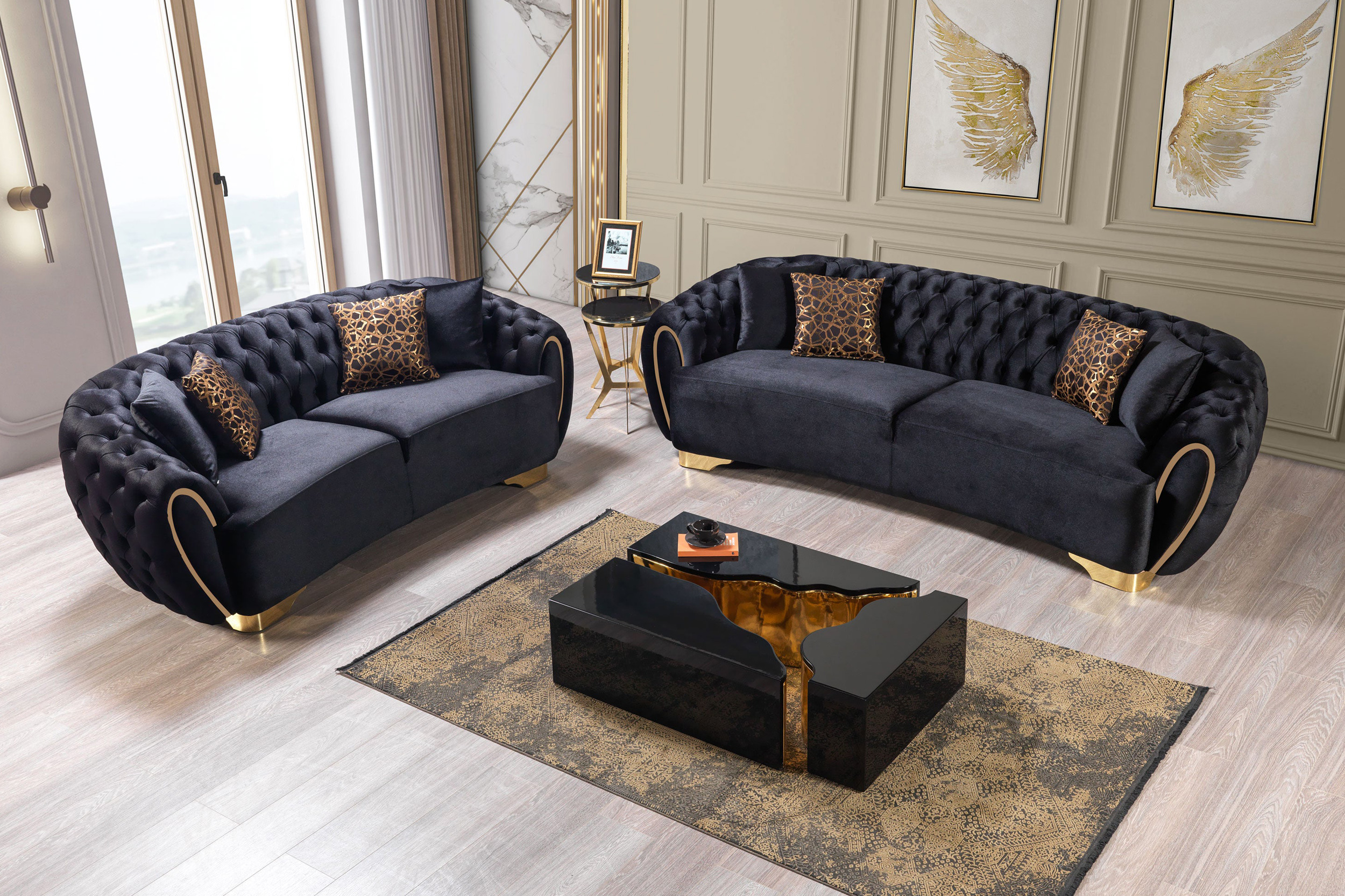 Nova Victoria Velvet Sofa & Loveseat - Black