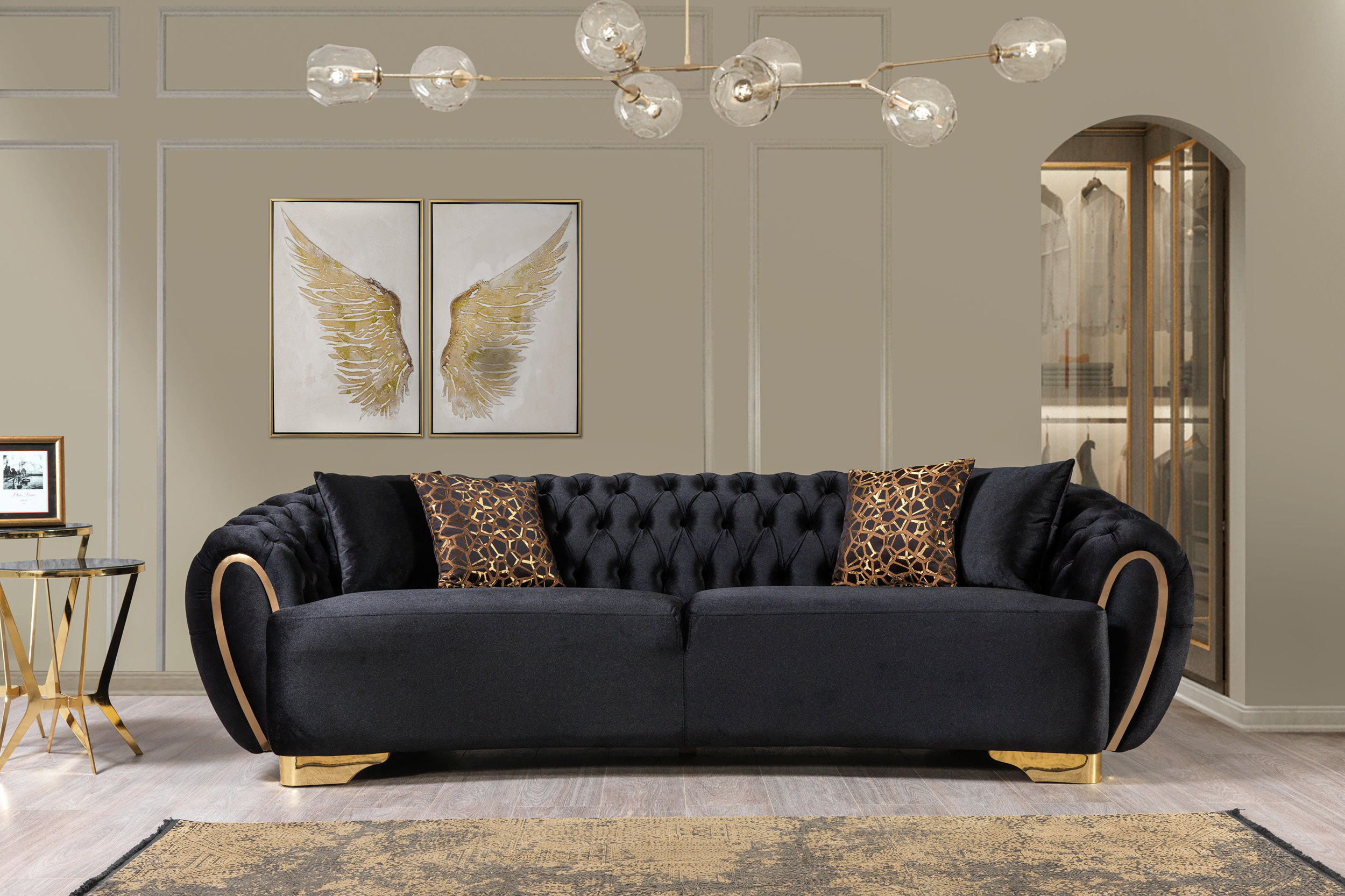 Nova Victoria Velvet Sofa & Loveseat - Black