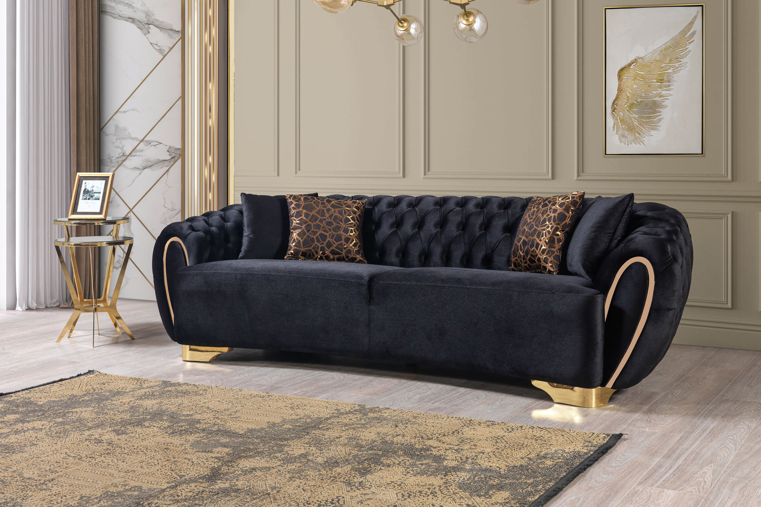 Nova Victoria Velvet Sofa & Loveseat - Black