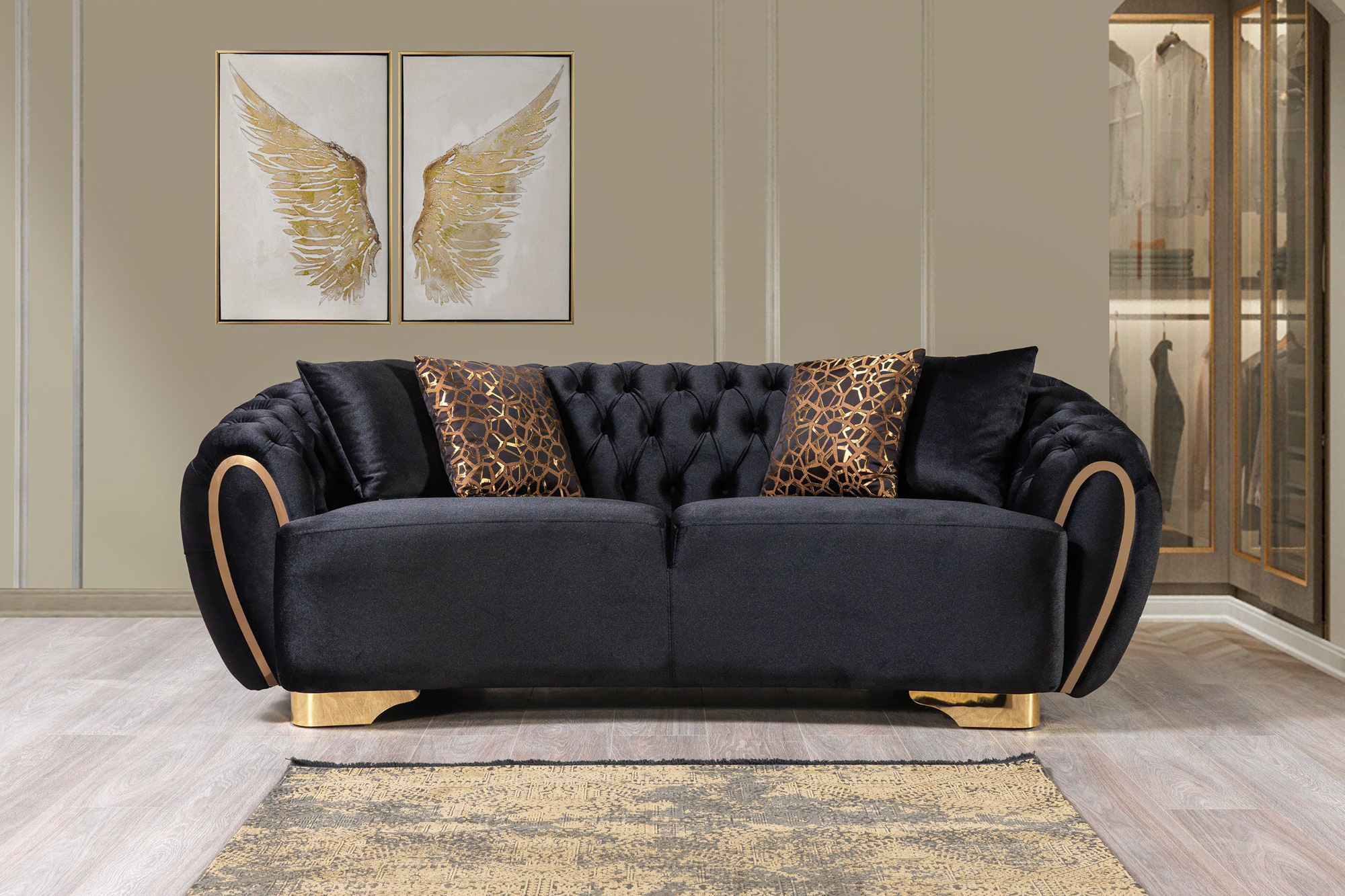 Nova Victoria Velvet Sofa & Loveseat - Black