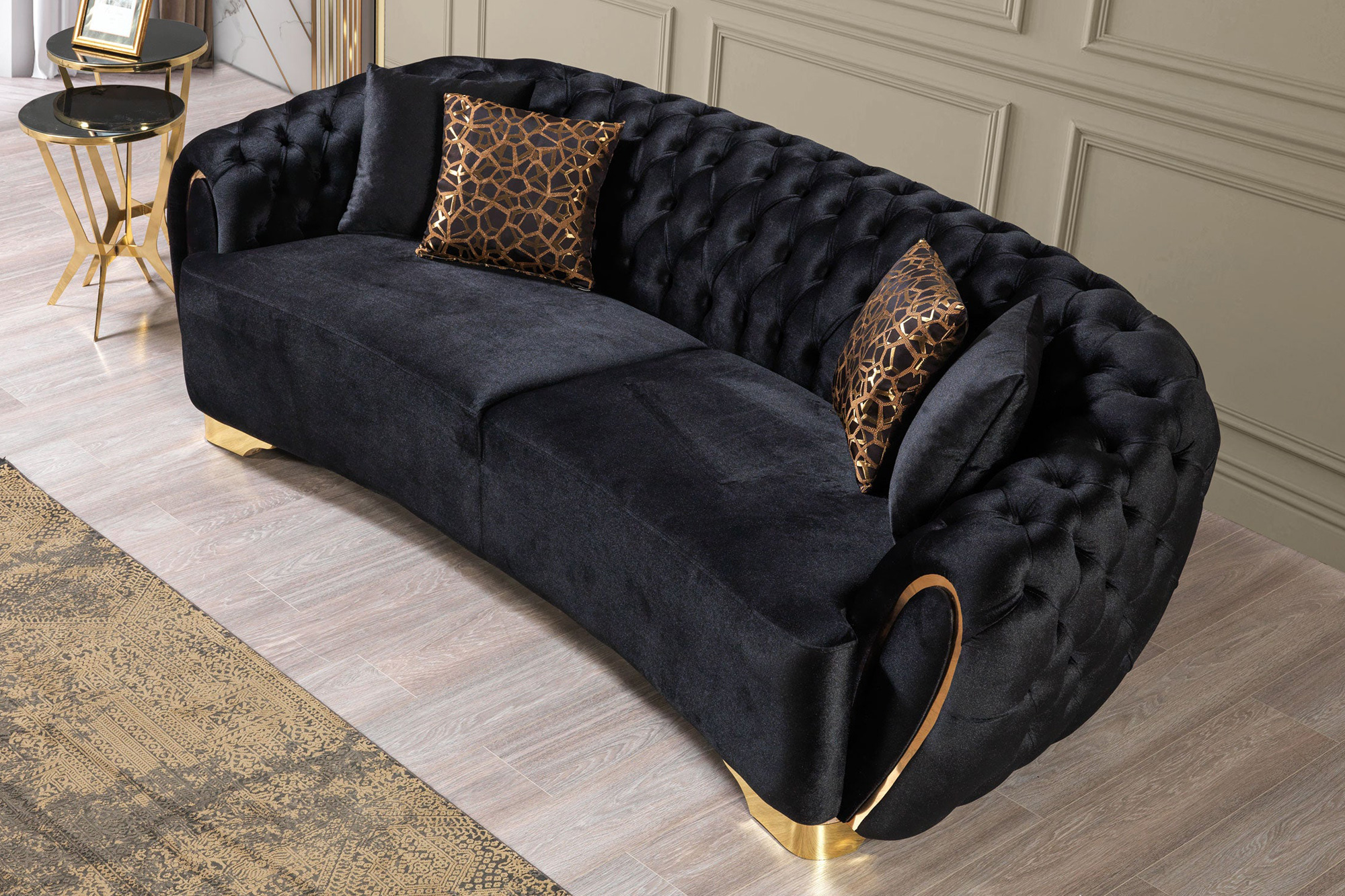 Nova Victoria Velvet Sofa & Loveseat - Black