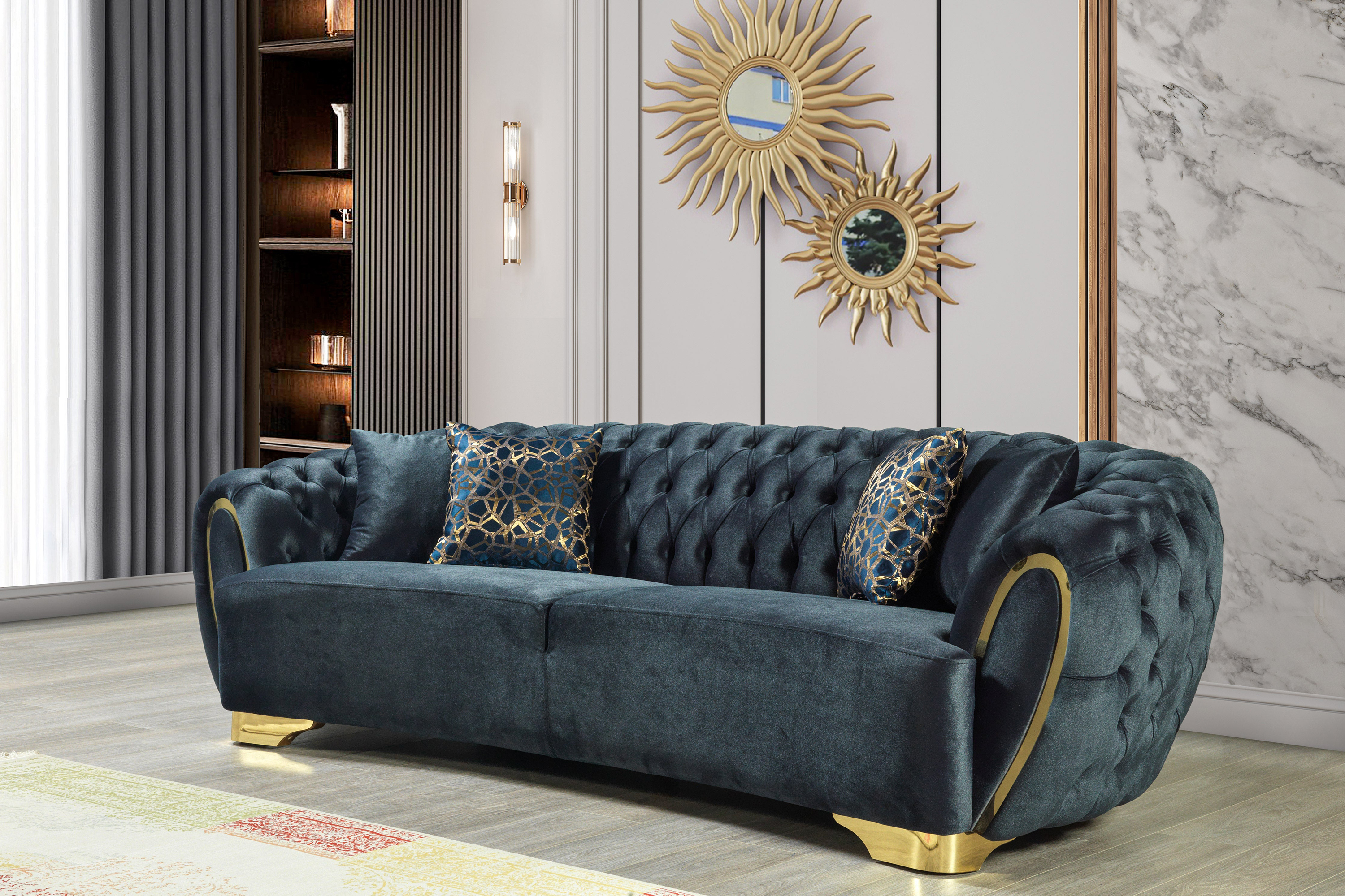 Nova Victoria Velvet Sofa & Loveseat - Holly Green