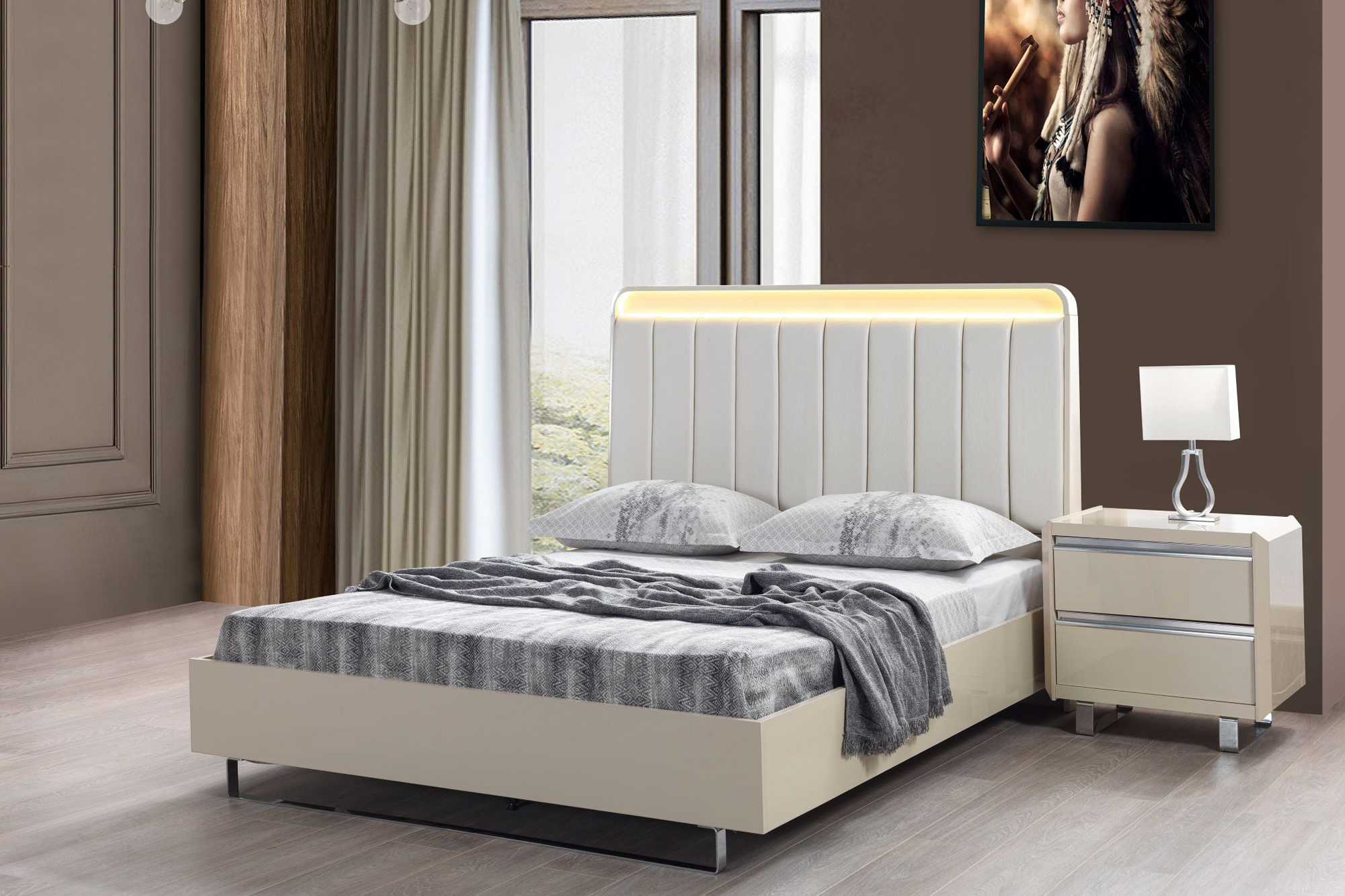 Nova - Viola Cream High Gloss Lacquer 4-Piece Queen Bedroom Set