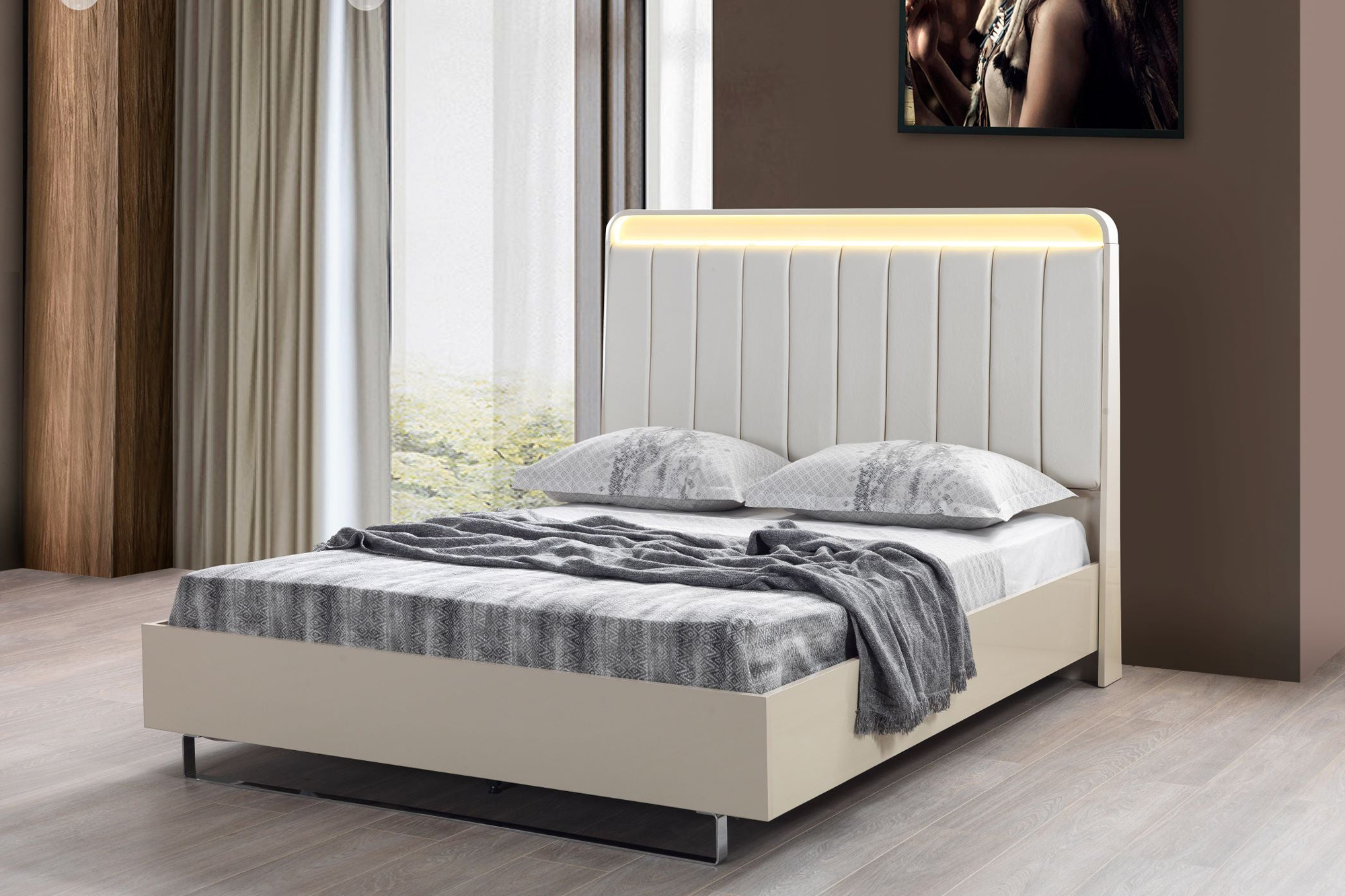 Nova - Viola Cream High Gloss Lacquer 4-Piece Queen Bedroom Set