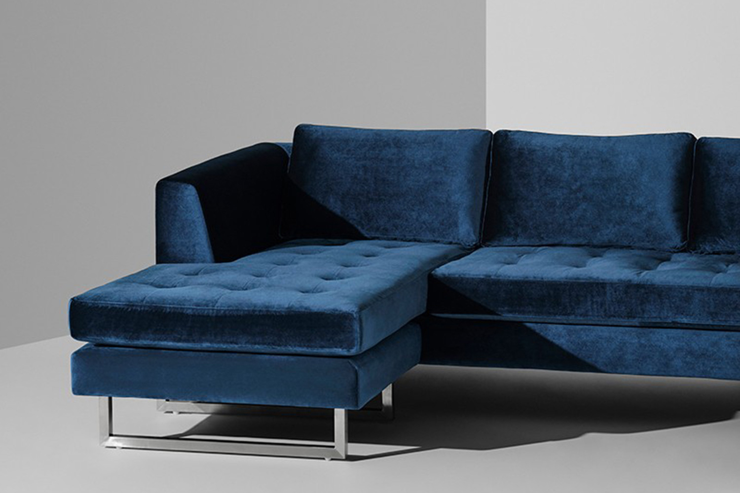 Nuevo™ Matthew Sectional - Midnight Blue Fabric Seat, Brushed Stainless Legs